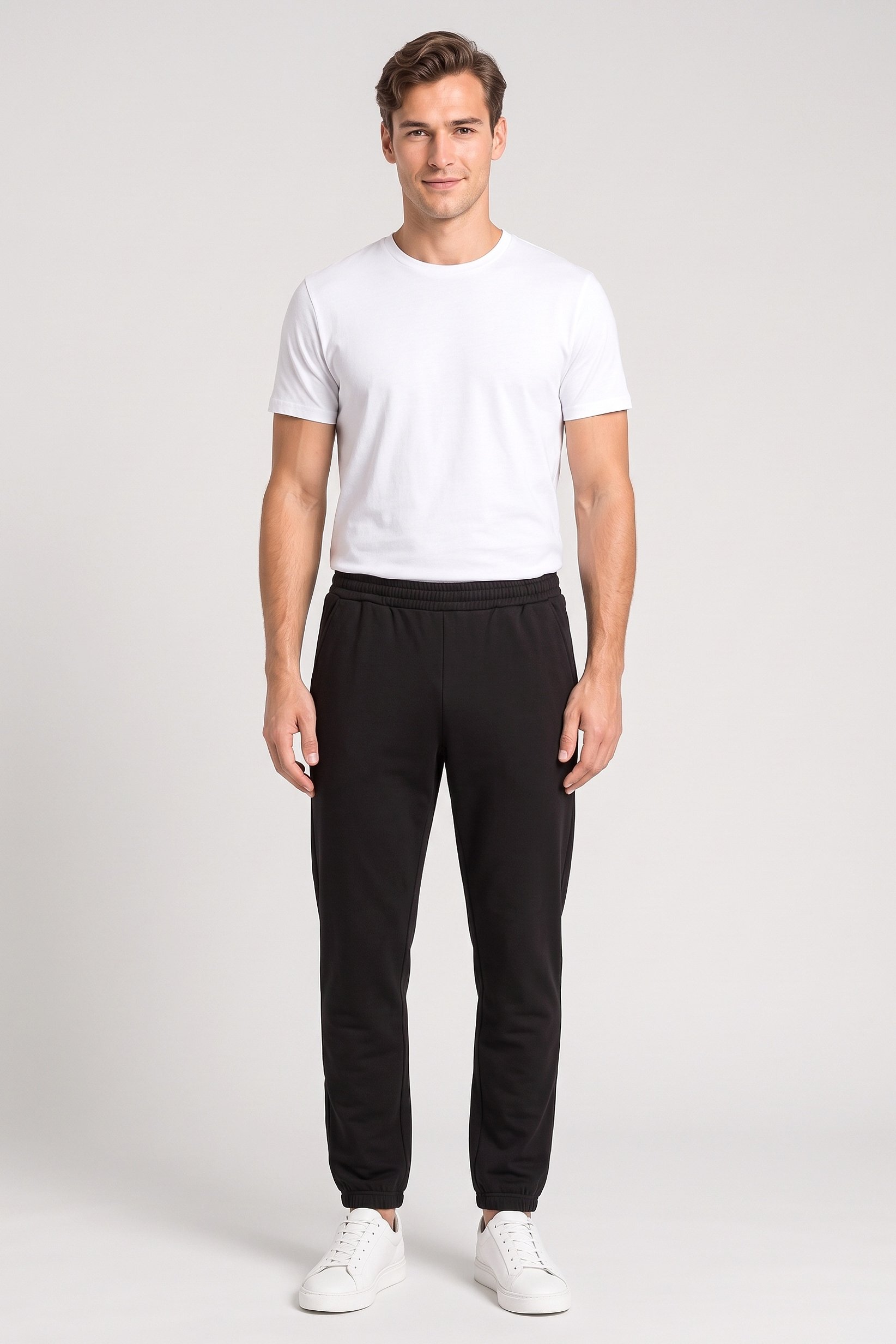 Men Oversized Solid Sweatpants, Black