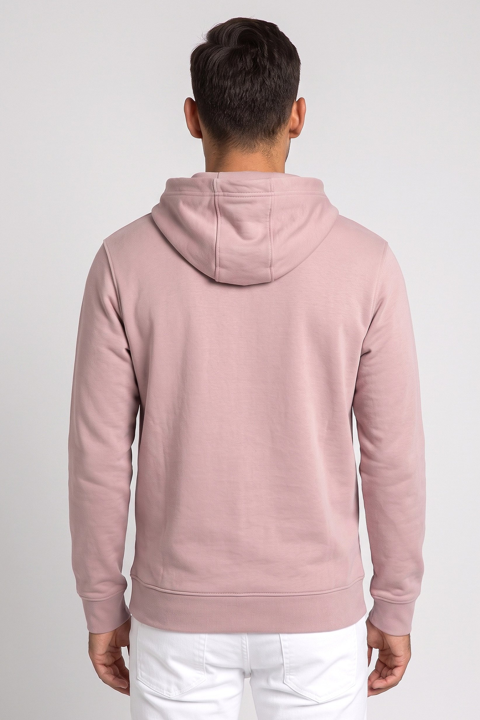Men Solid Long Sleeve Hoodie, Light Pink