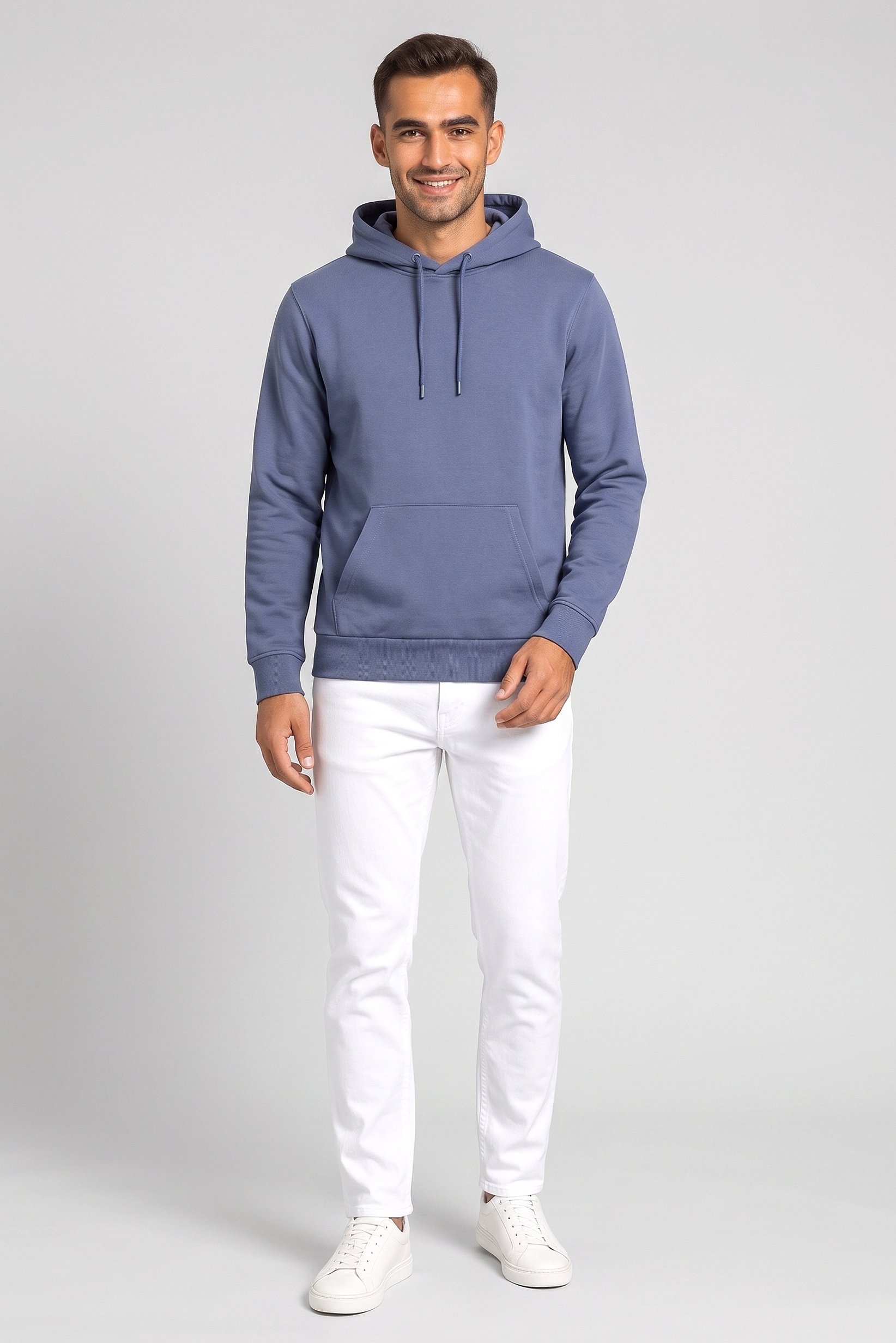 Men Solid Long Sleeve Hoodie, Slate Blue