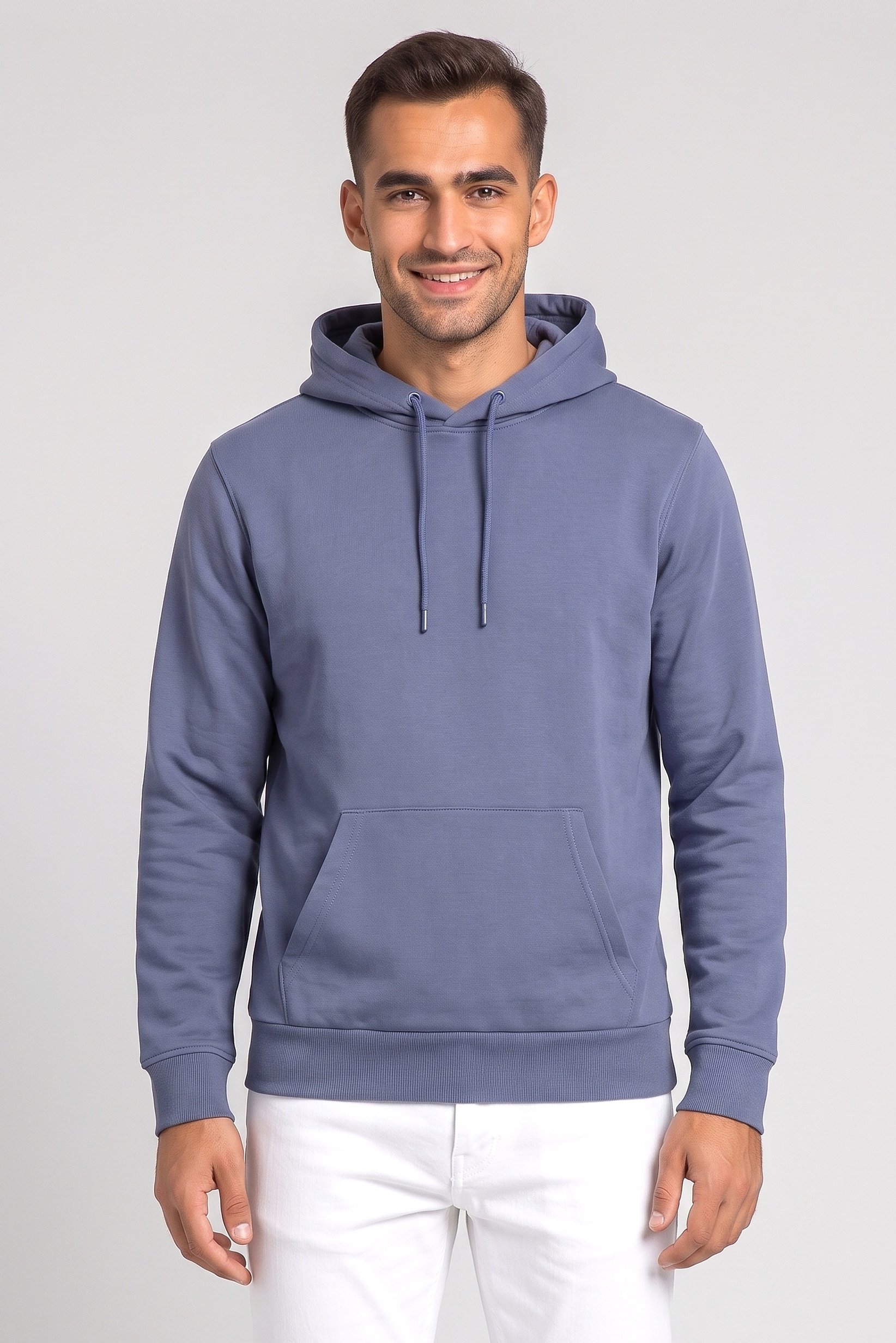 Men Solid Long Sleeve Hoodie, Slate Blue