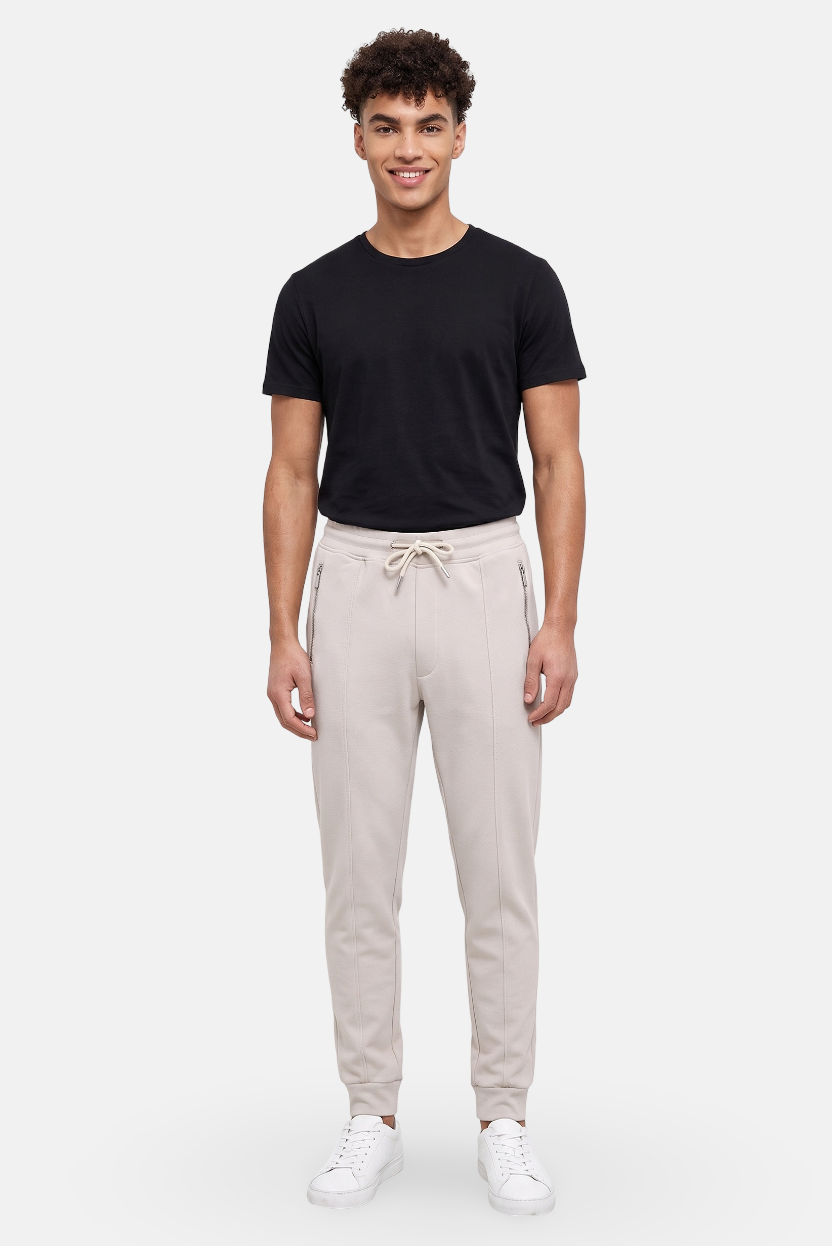 Men Regular Fit Textured Sweatpants, Beige
