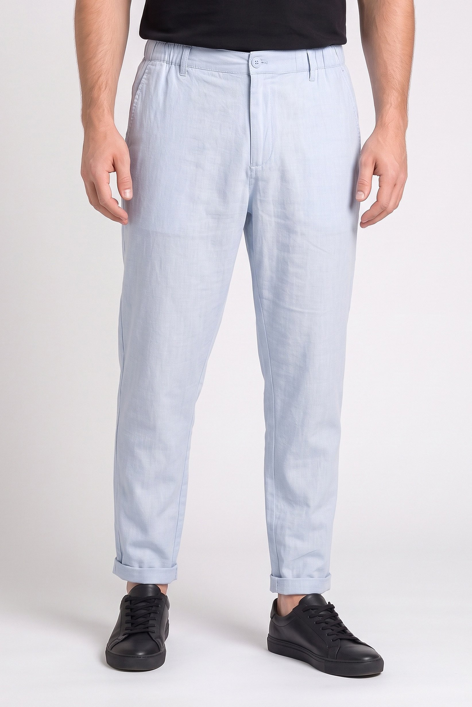 Men Regular Fit Plain Chino Pants, Light Blue