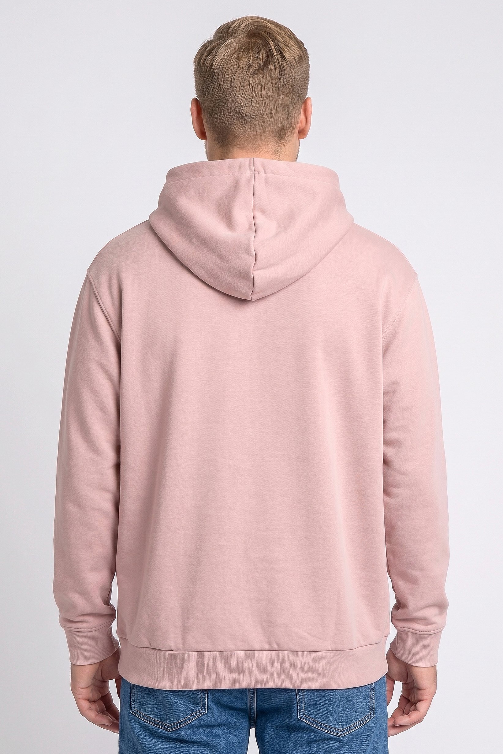 Men Long Sleeve Solid Hoodie, Dusty Pink
