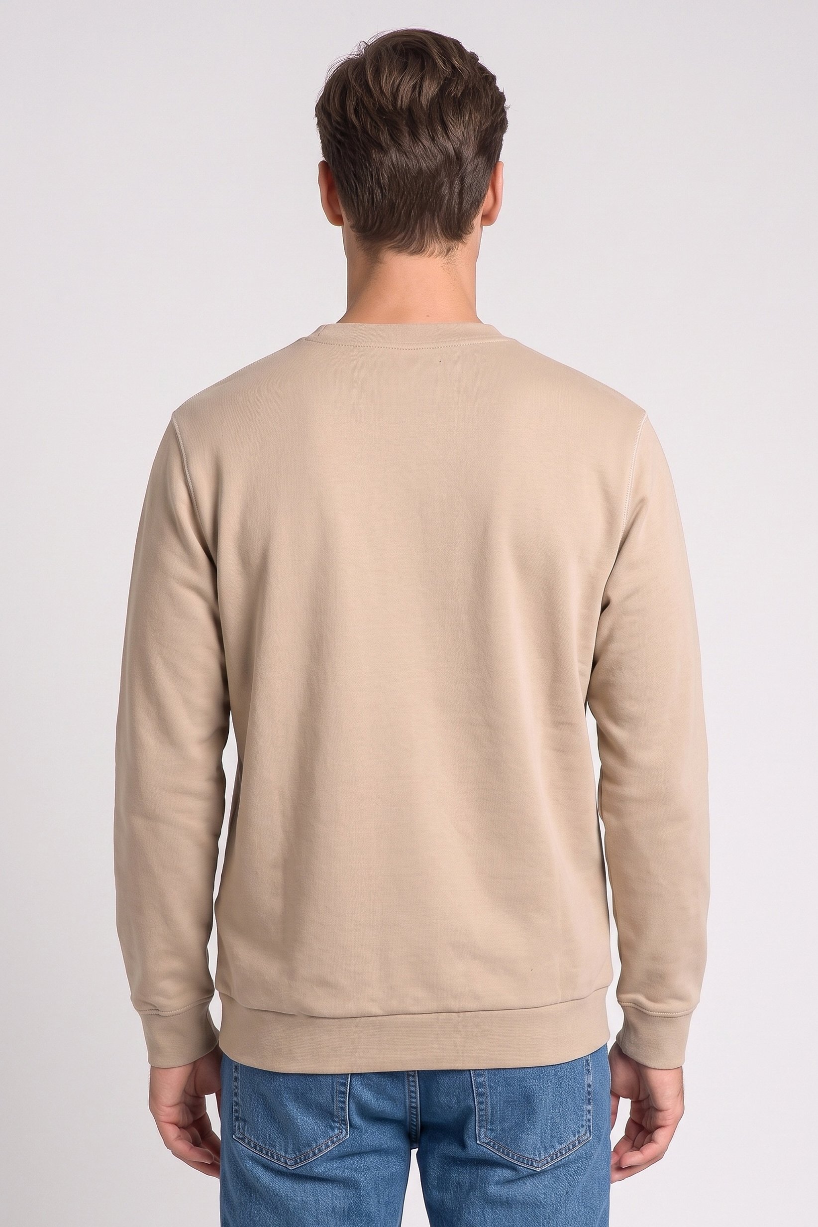 Men Crew Neck Long Sleeve Solid Sweatshirt, Beige