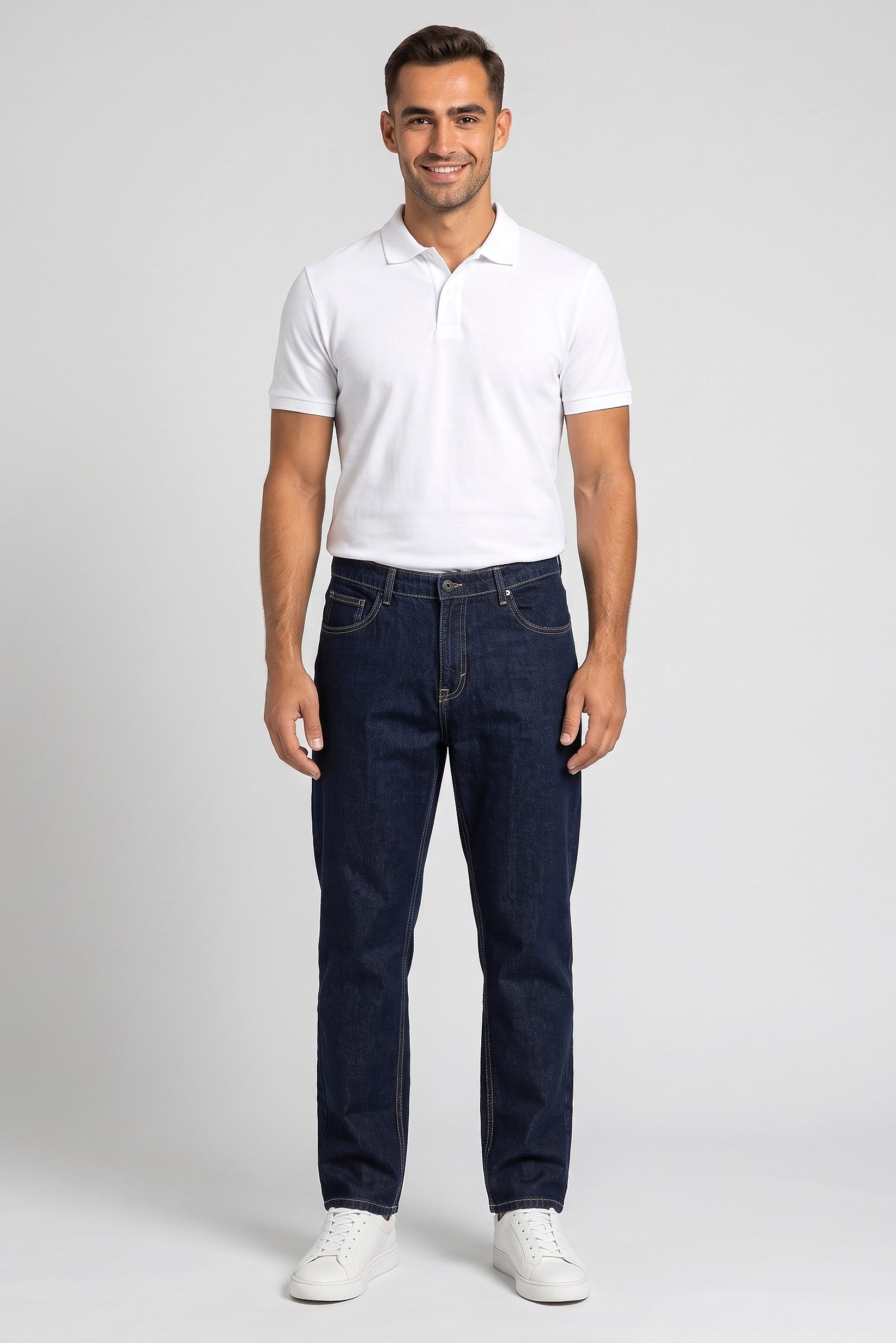 Men Loose Fit Washed No Stretch Jeans, Navy