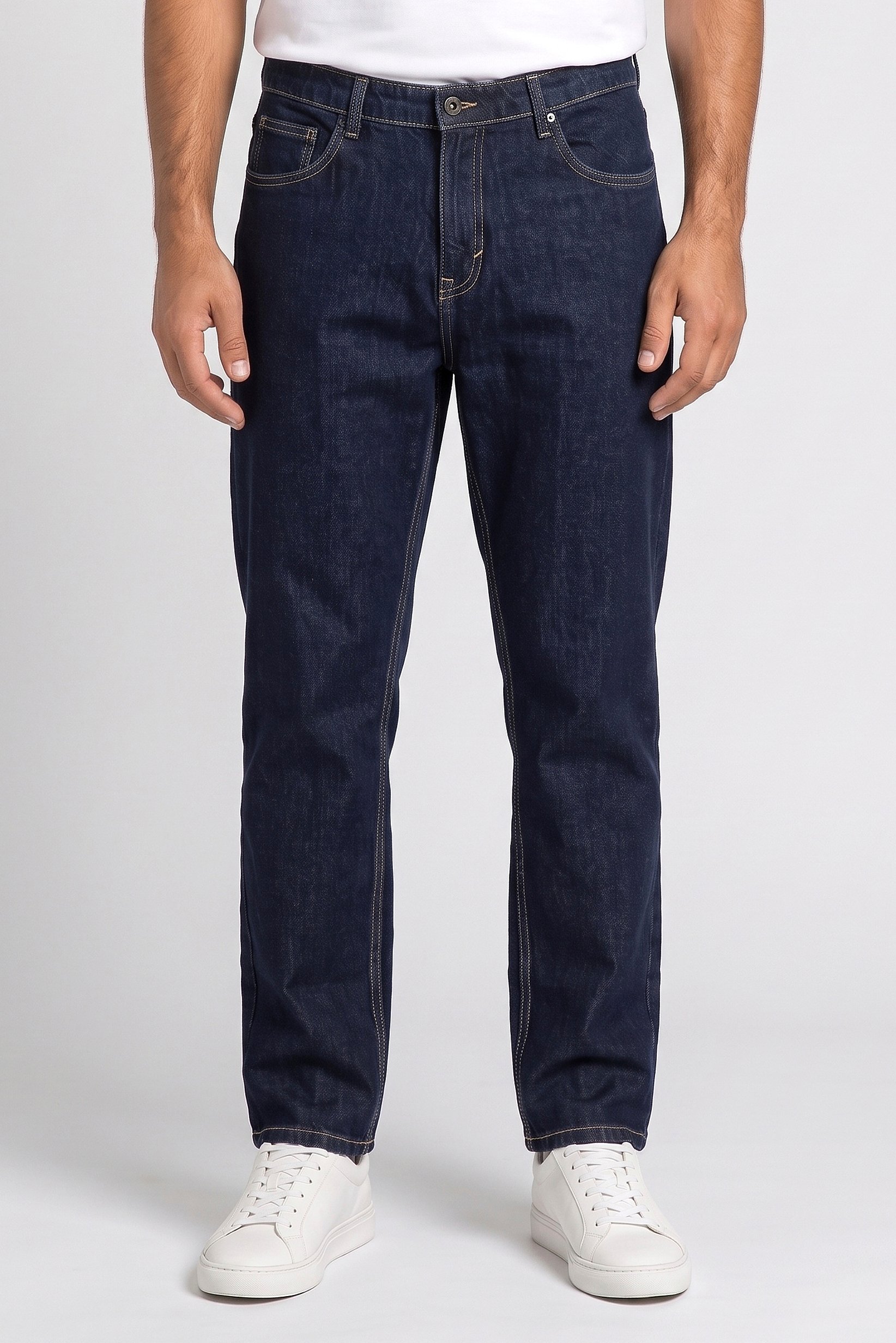 Men Loose Fit Washed No Stretch Jeans, Navy