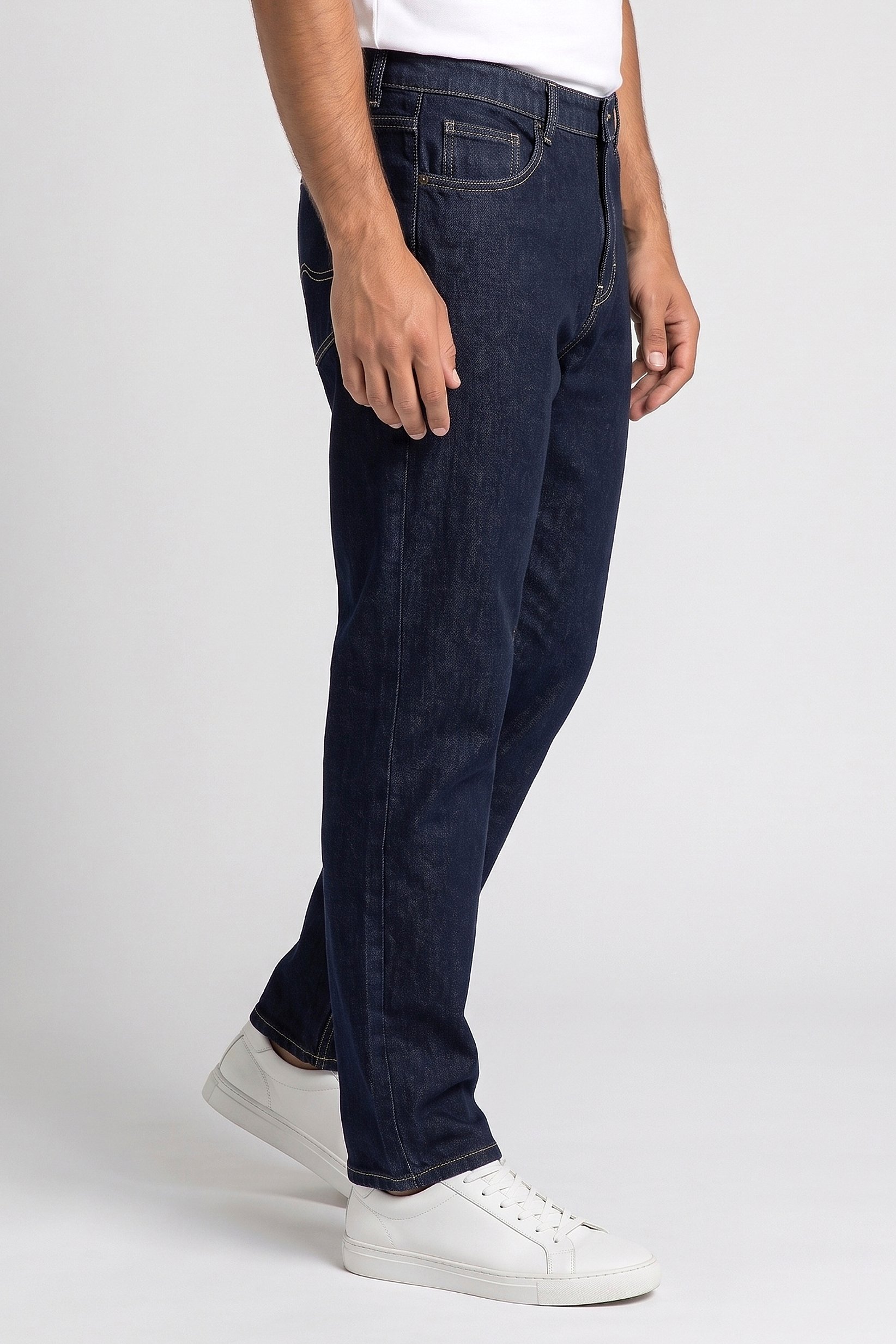 Men Loose Fit Washed No Stretch Jeans, Navy