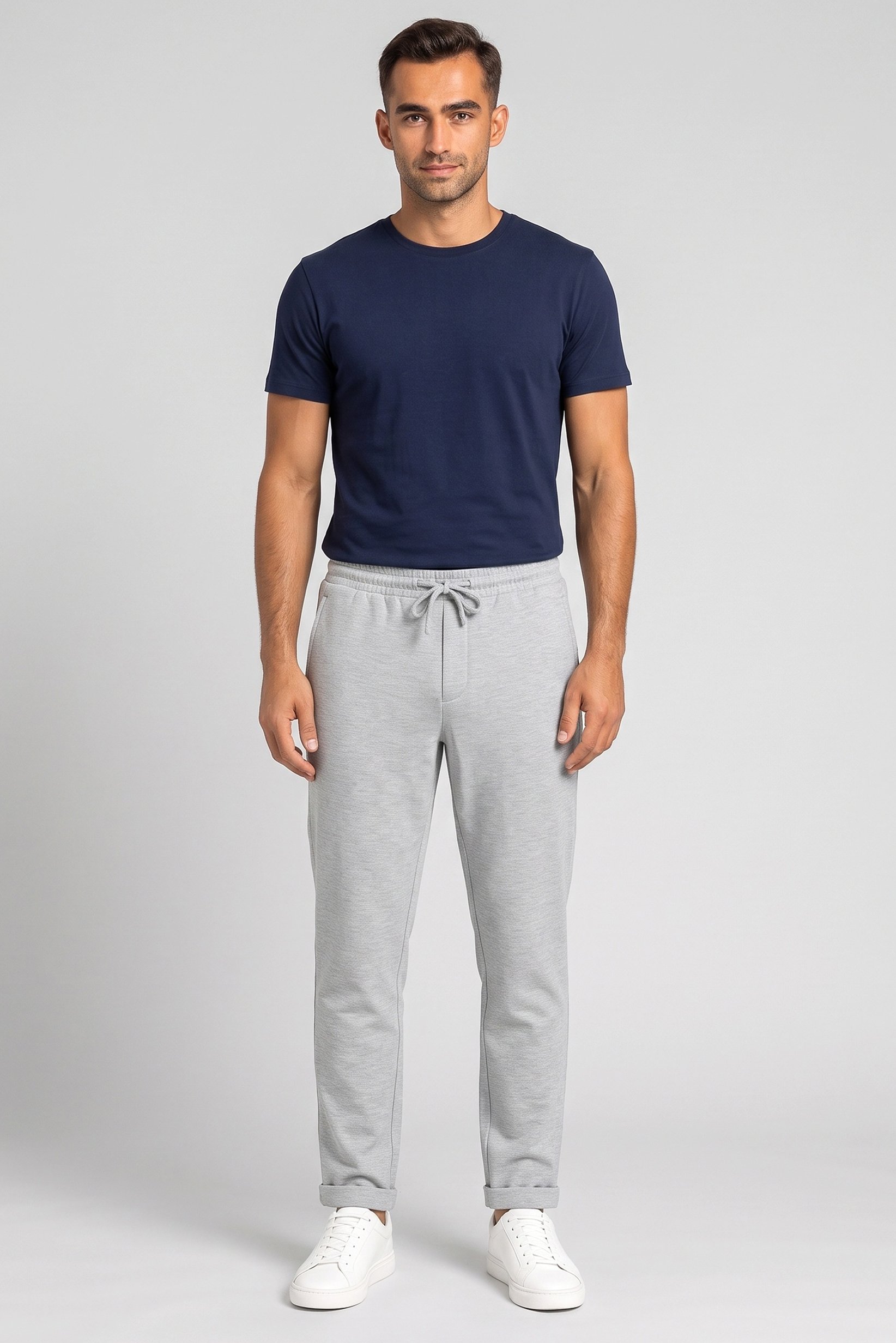 Men Stretch Fit Textured Straight Leg Pants,  Light Grey
