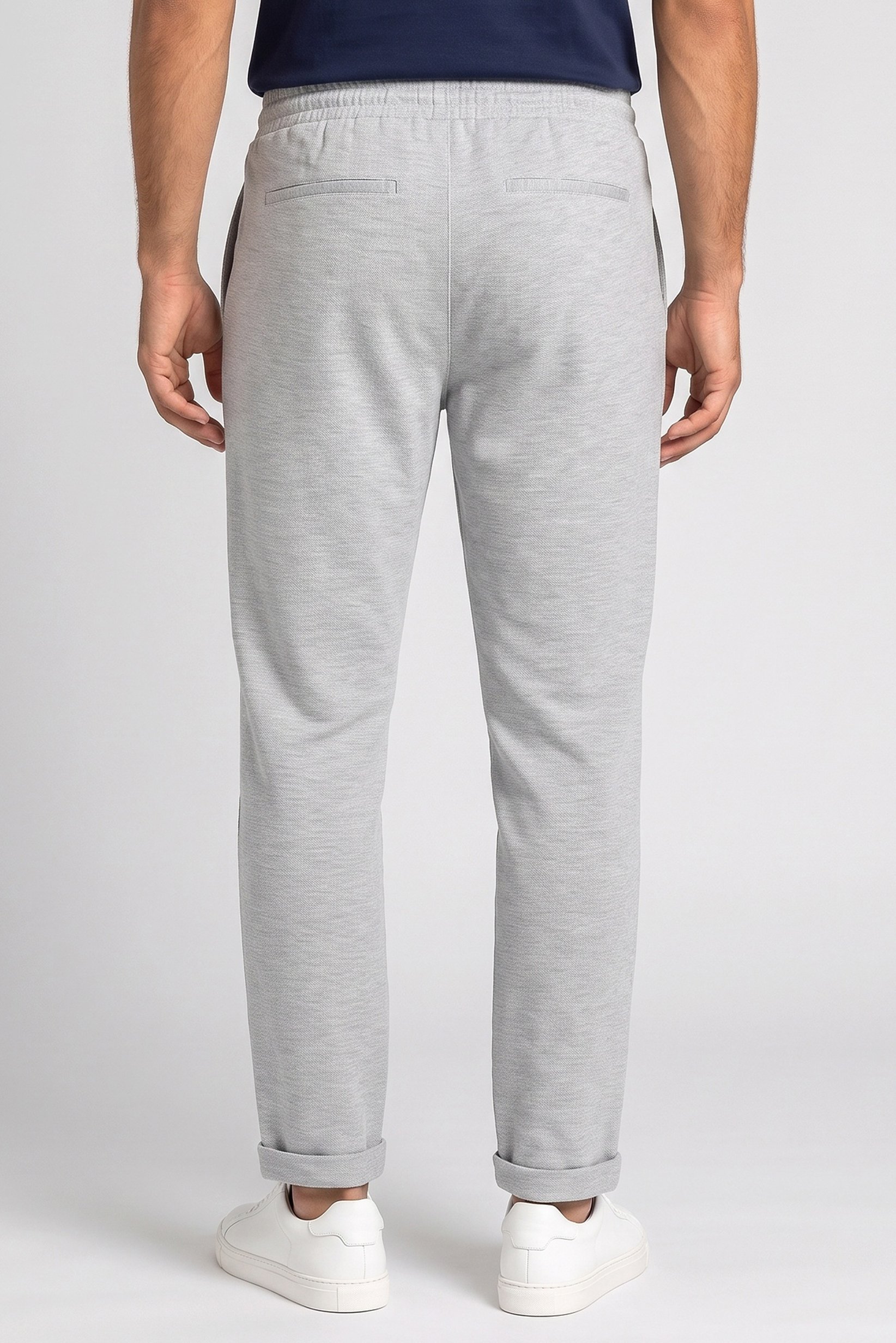 Men Stretch Fit Textured Straight Leg Pants,  Light Grey