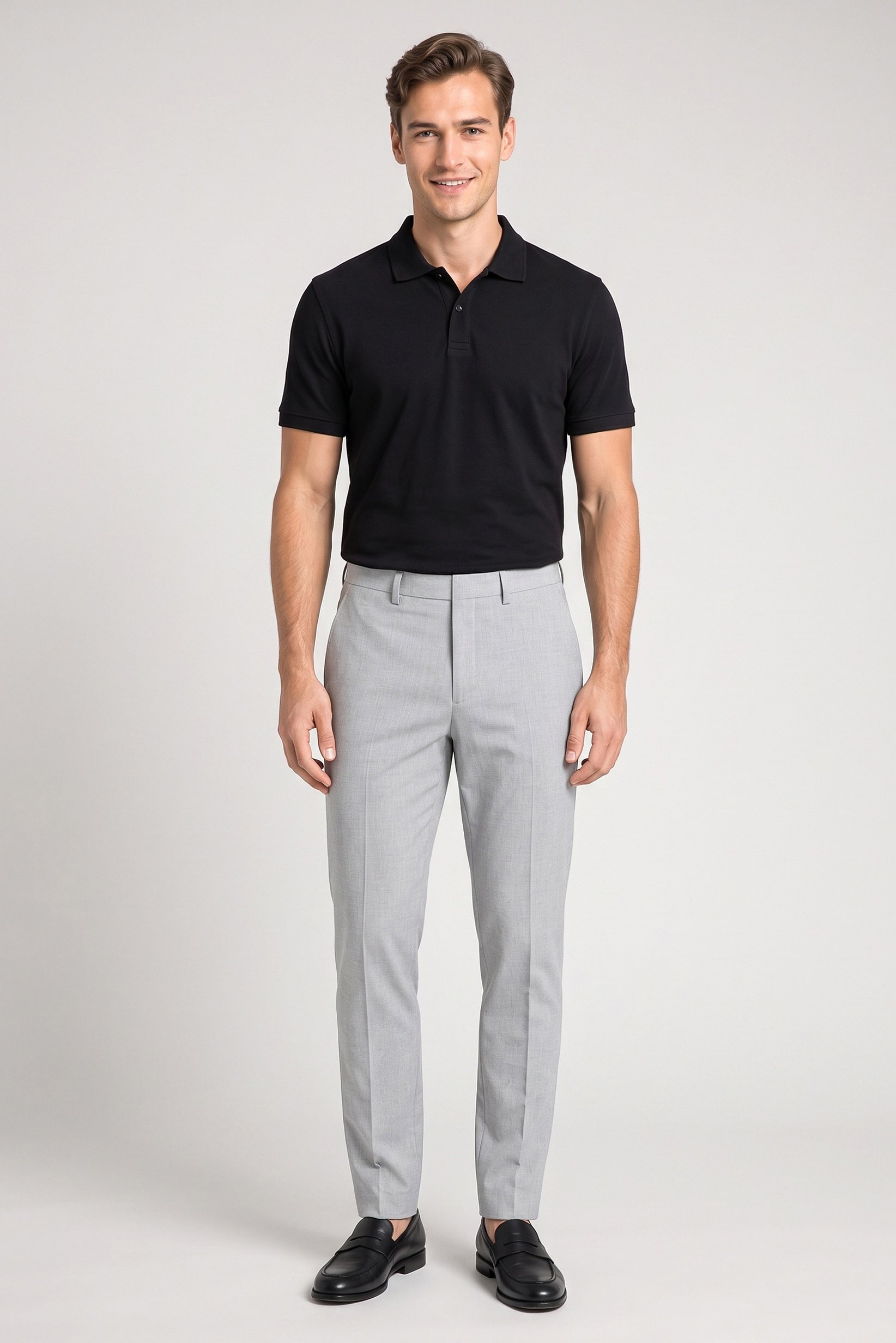 Men Slim Fit Solid Dress Pants, Light Grey