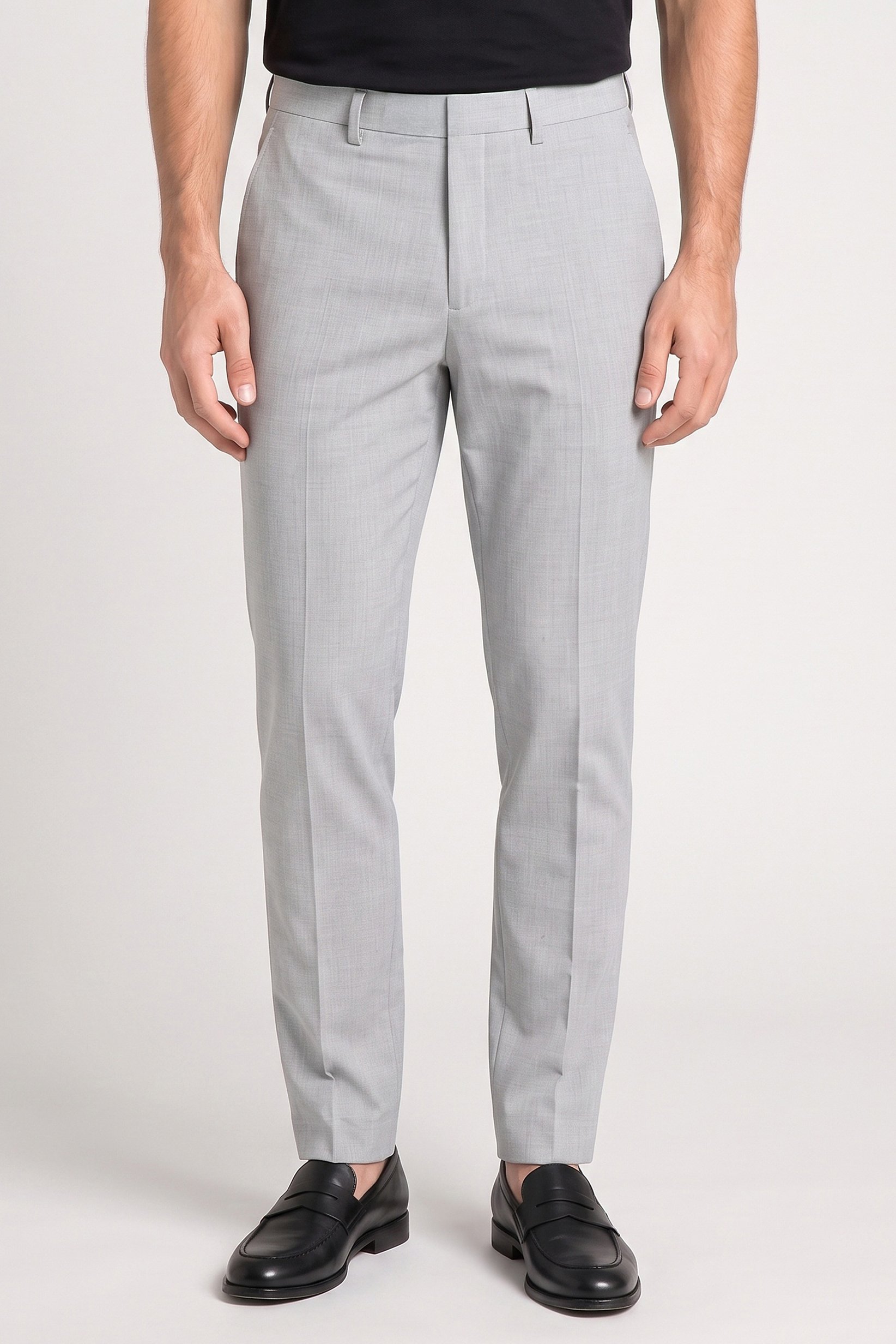 Men Slim Fit Solid Dress Pants, Light Grey