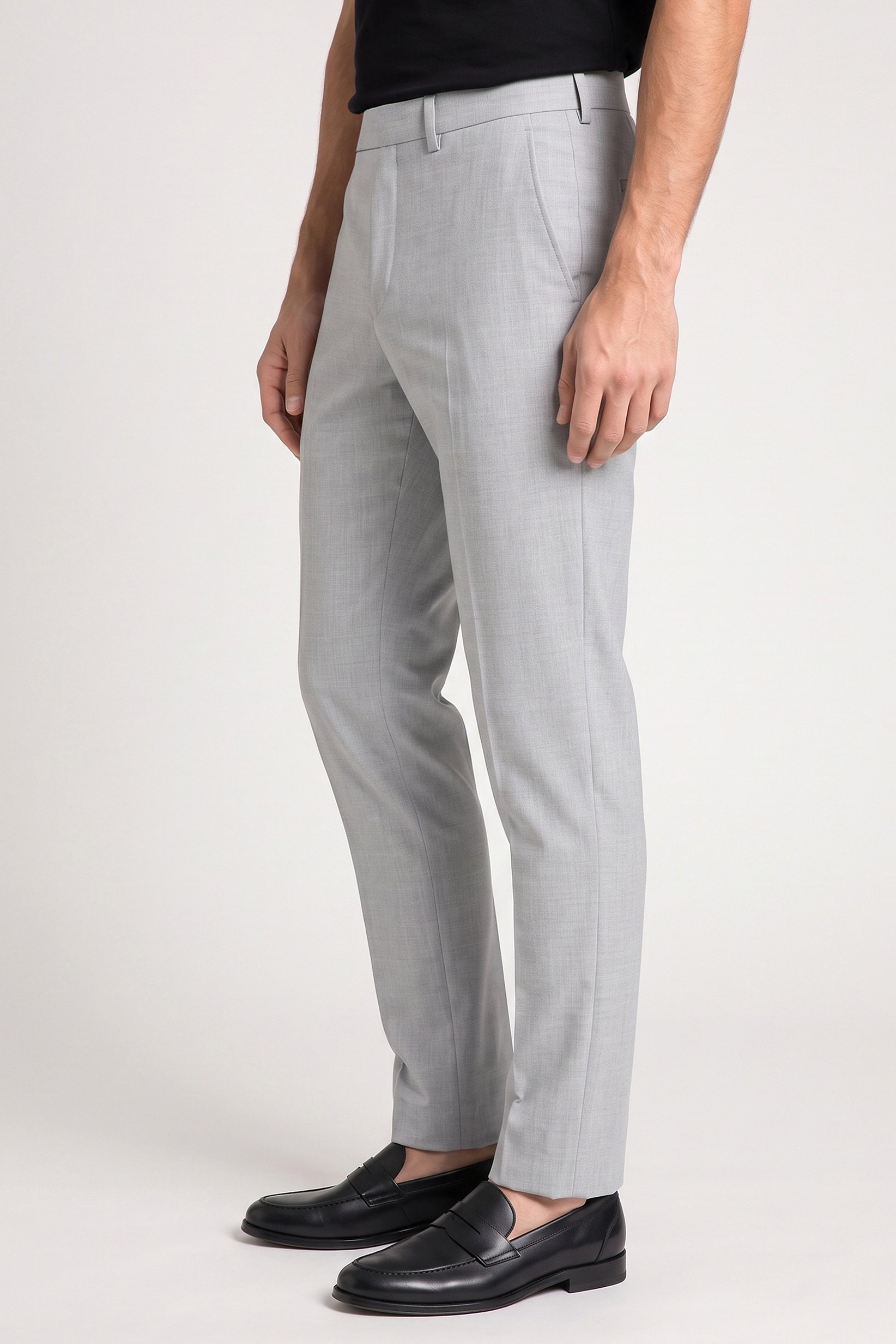 Men Slim Fit Solid Dress Pants, Light Grey