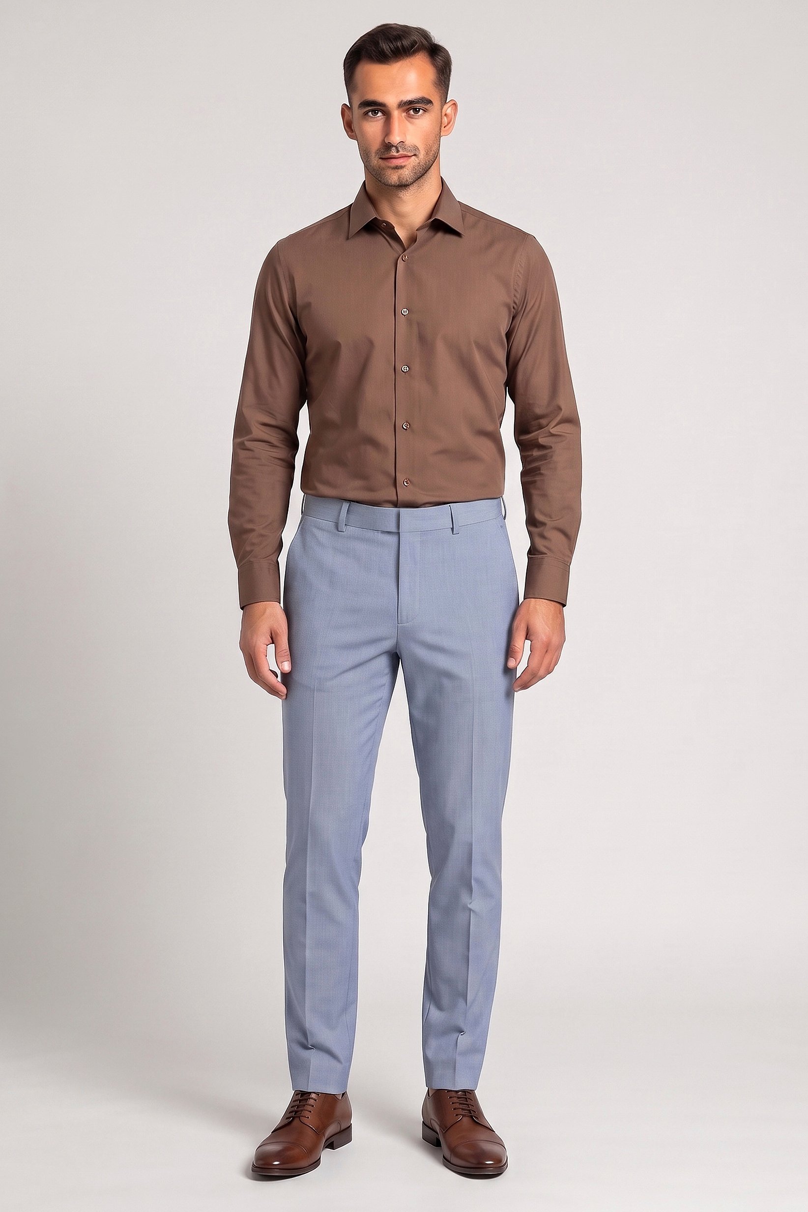 Men Slim Fit Solid Dress Pants, Light Blue