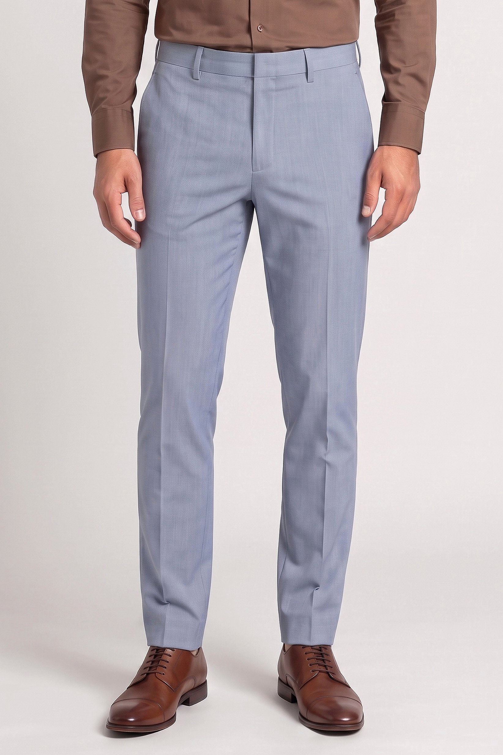 Men Slim Fit Solid Dress Pants, Light Blue