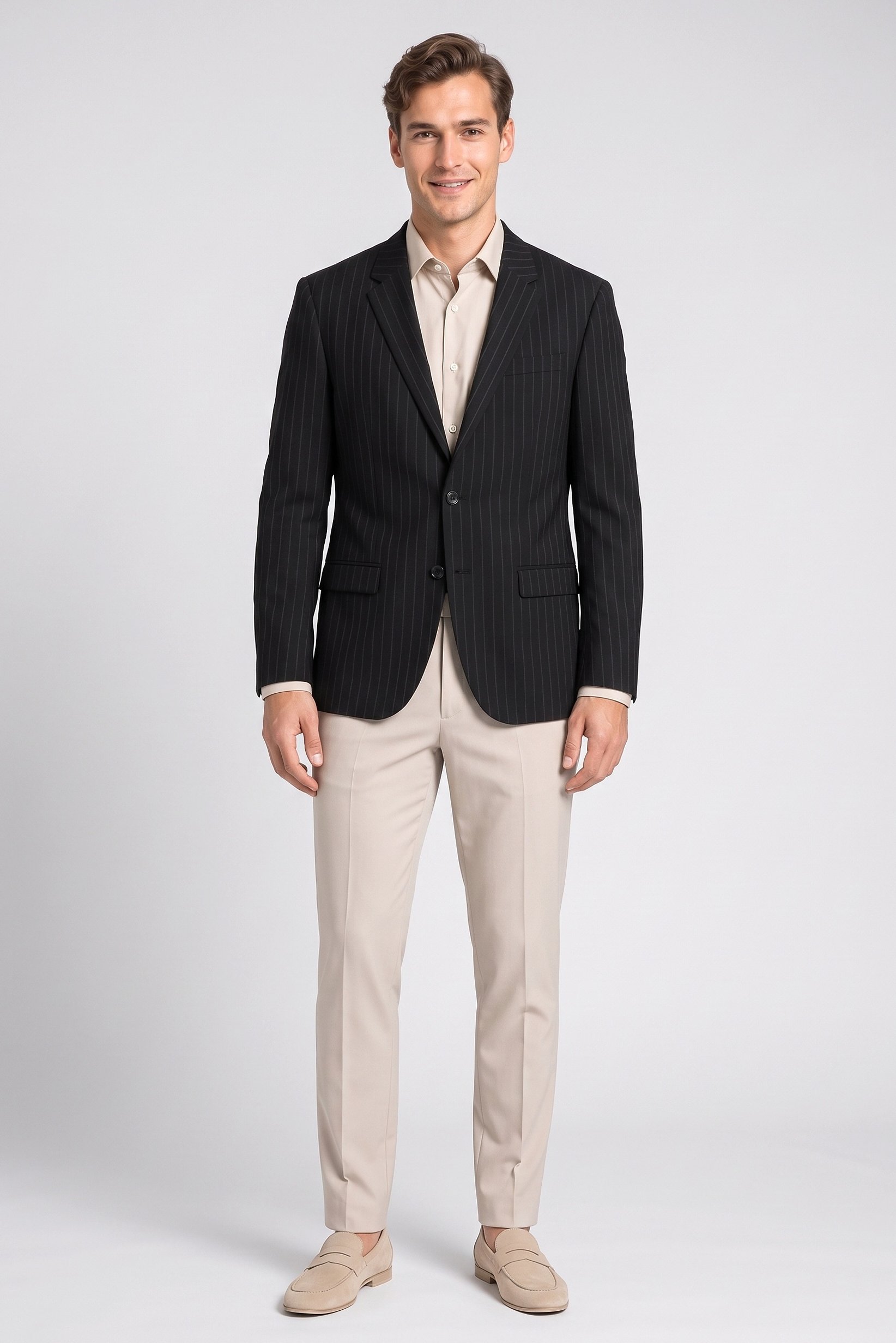 Men Slim Fit Stripe Casual Blazer, Black