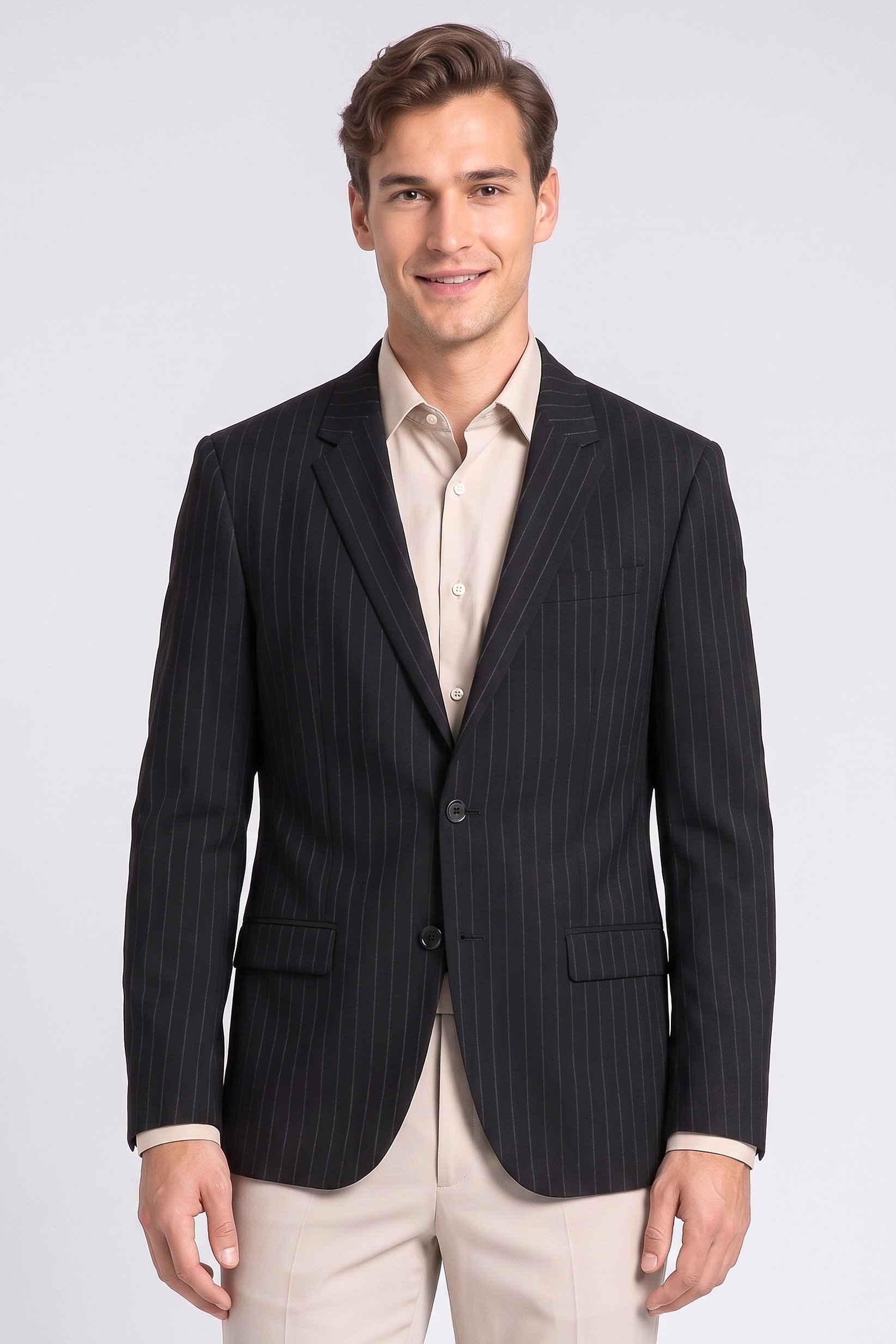 Men Slim Fit Stripe Casual Blazer, Black