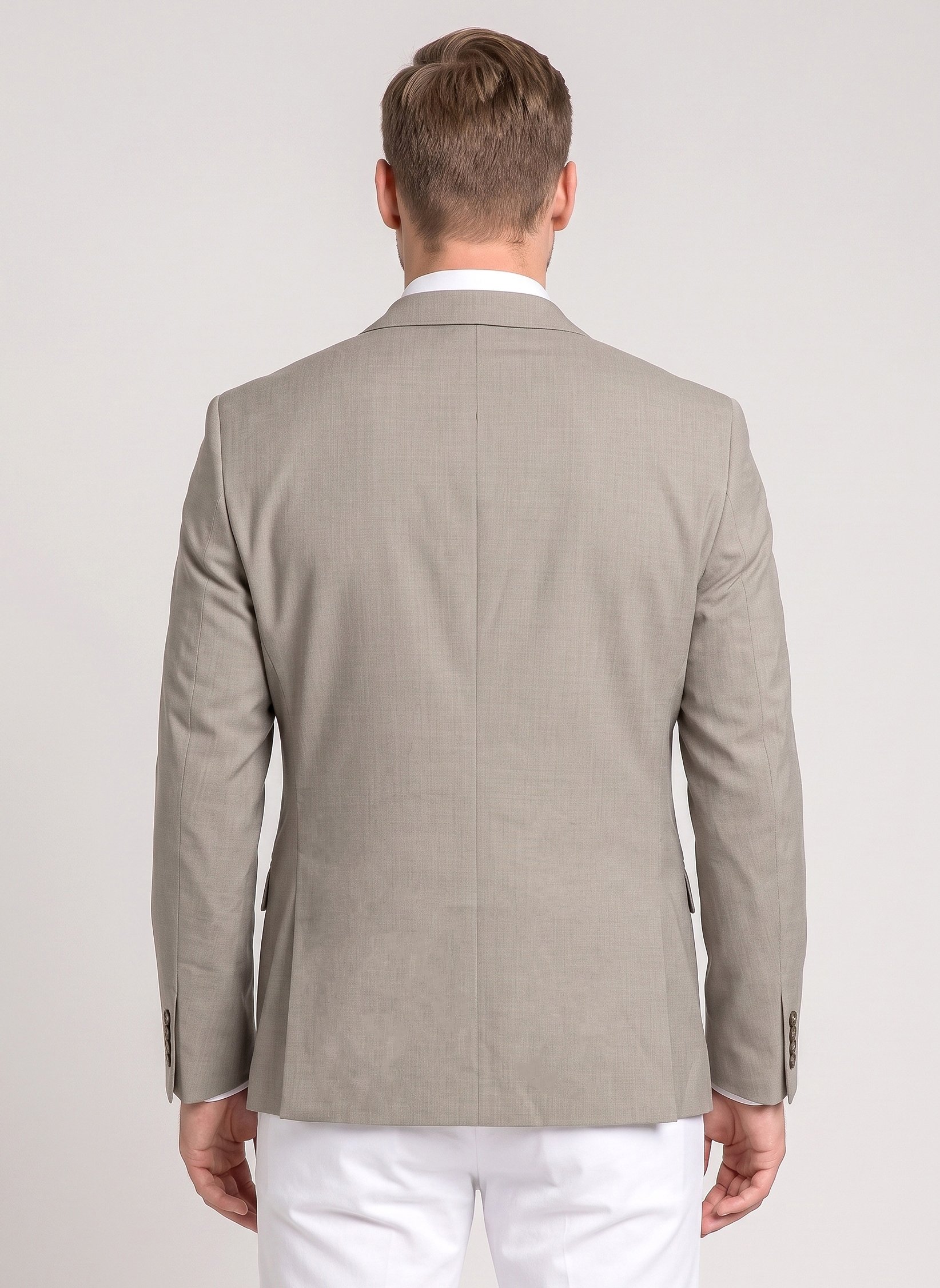 Men Slim Fit Chambray Formal Blazer, Beige