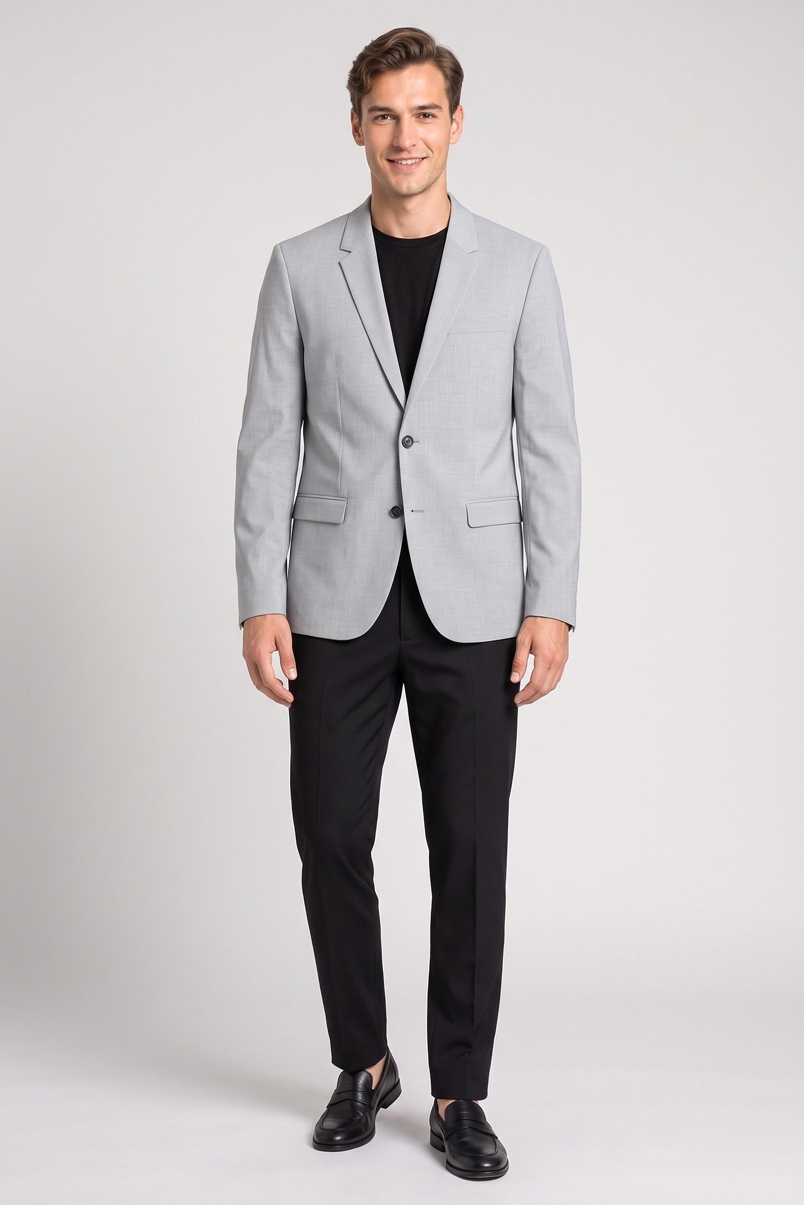 Men Slim Fit Plain Casual Blazer, Light Grey