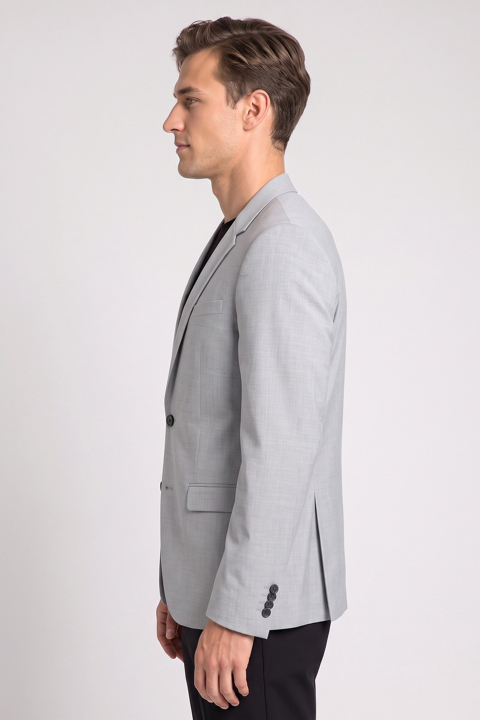 Men Slim Fit Plain Casual Blazer, Light Grey