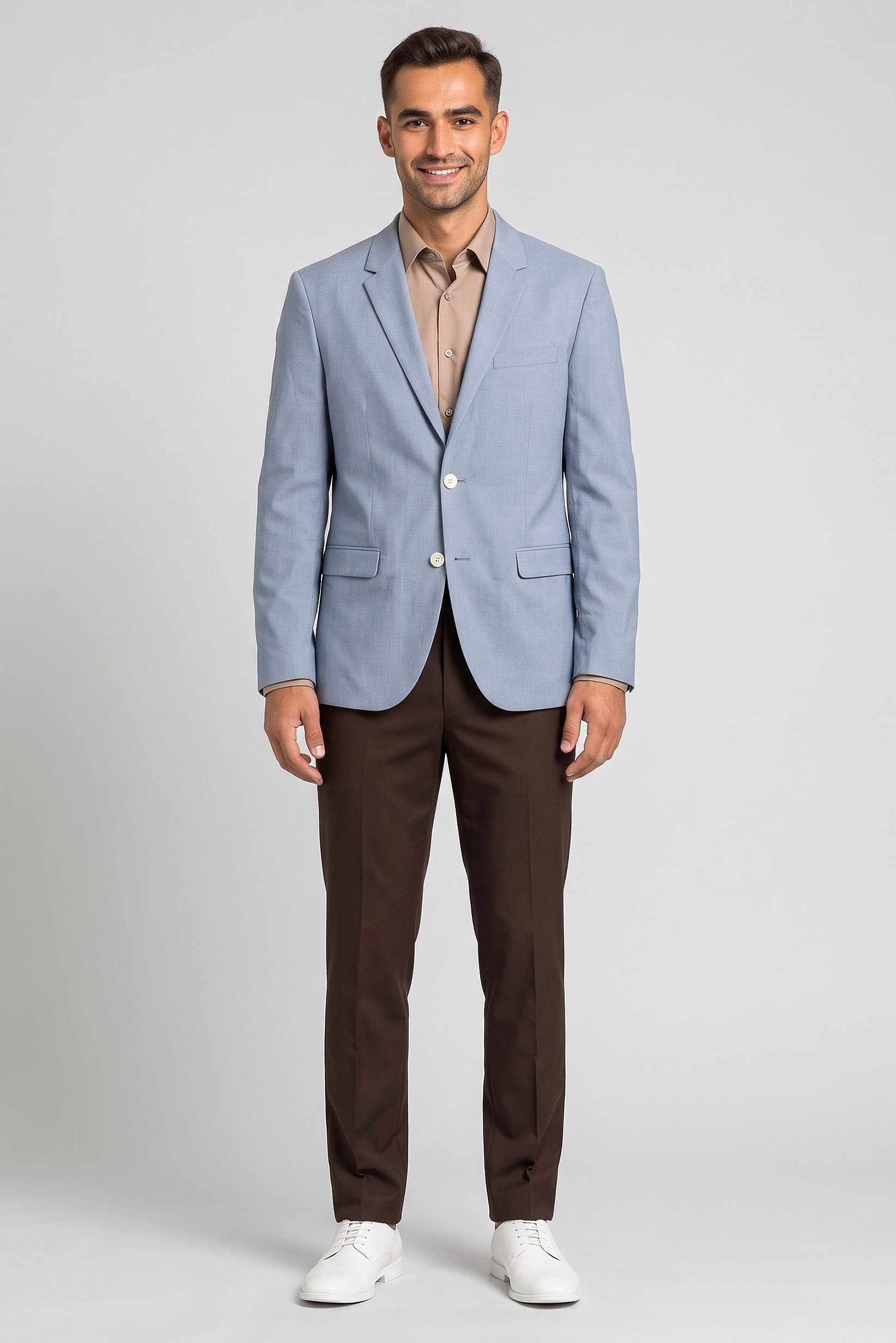 Men Slim Fit Plain Casual Blazer, Light Blue