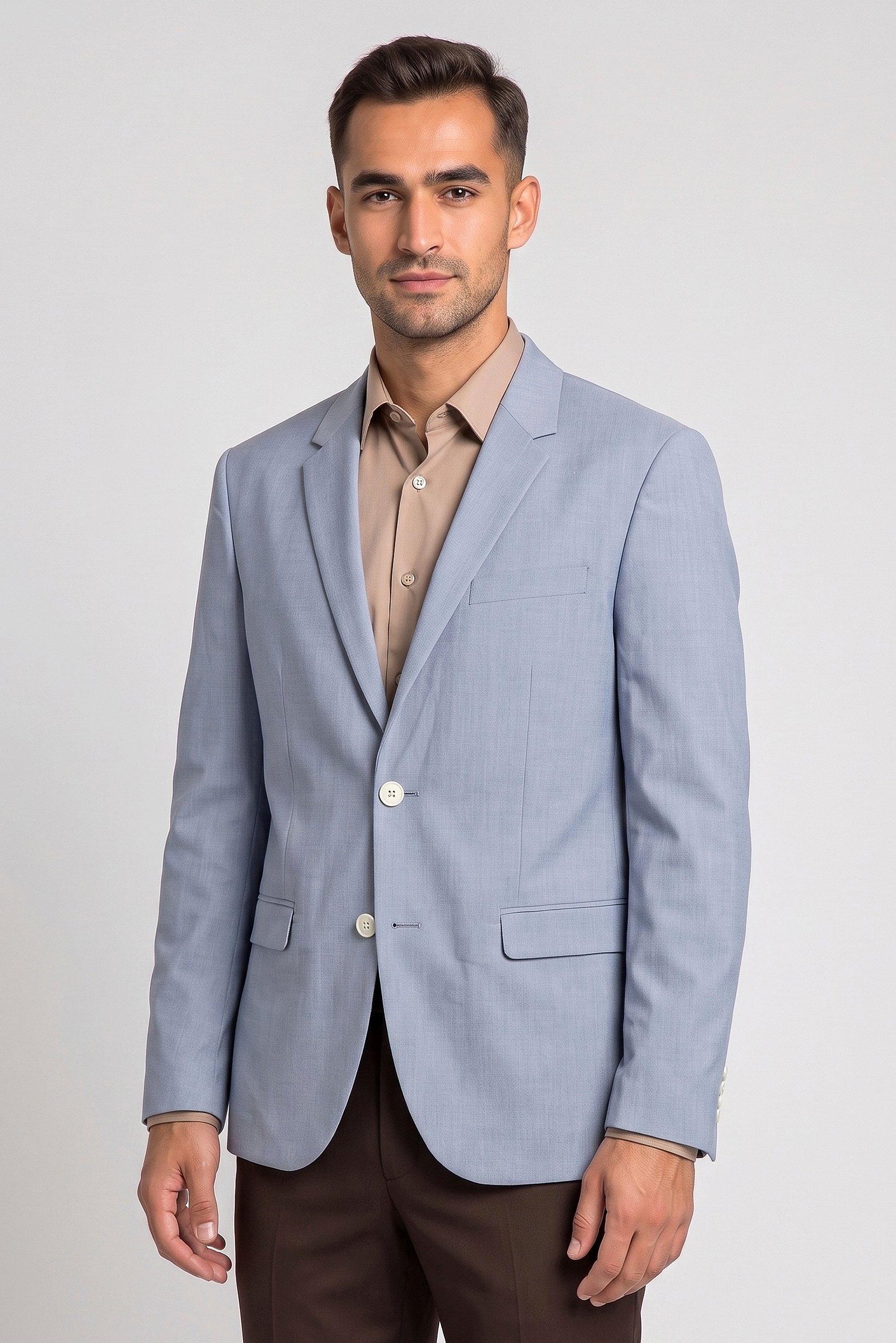 Men Slim Fit Plain Casual Blazer, Light Blue