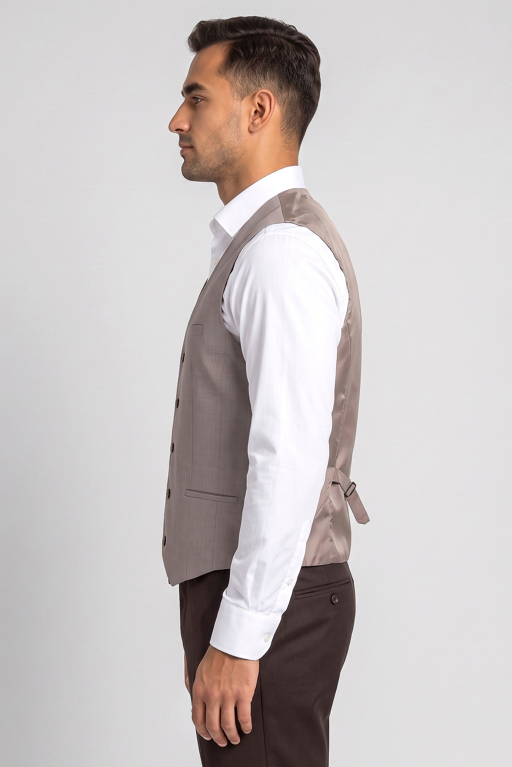 Men Plain Sleeveless Semi Formal Blazer Vest, Beige