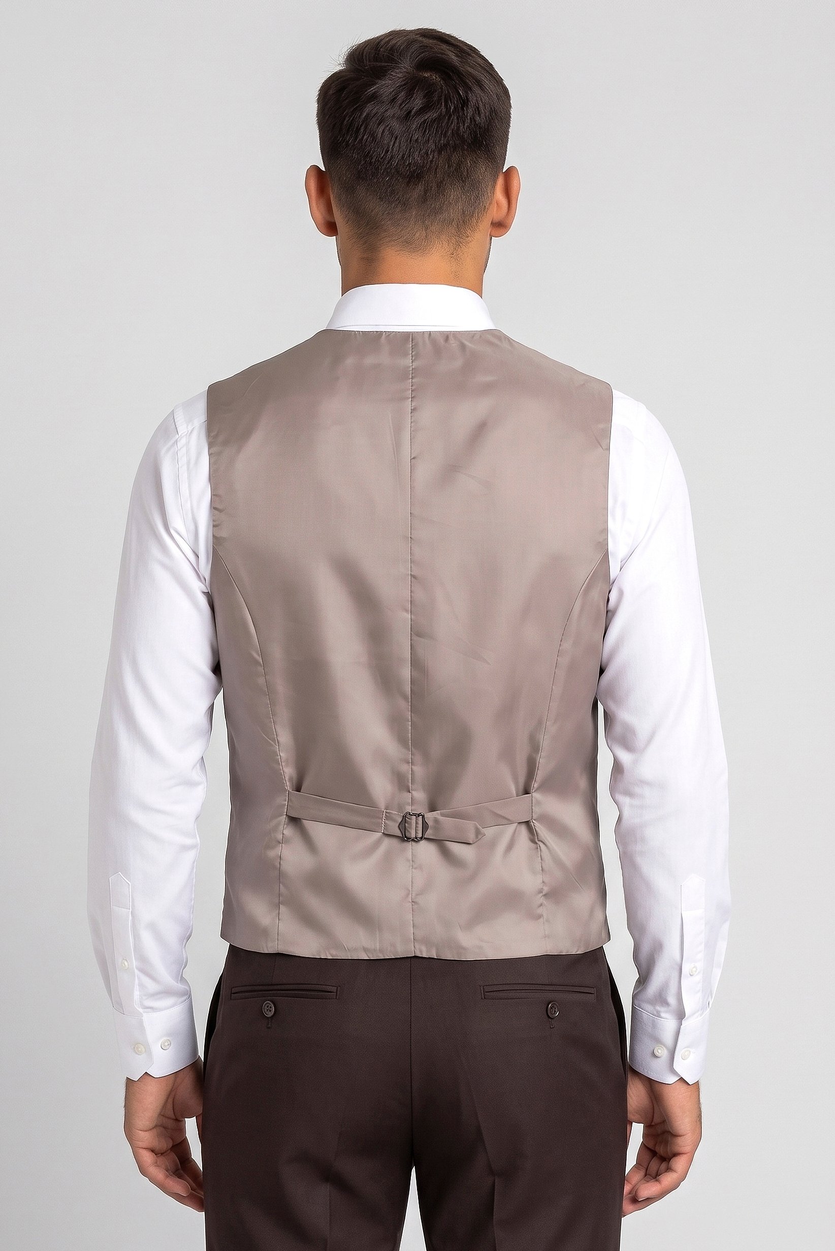 Men Plain Sleeveless Semi Formal Blazer Vest, Beige