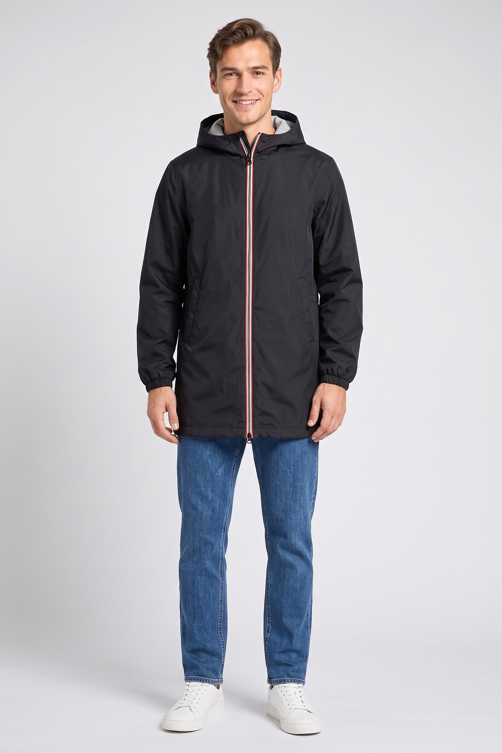 Men Solid Hooded Jacket, Black