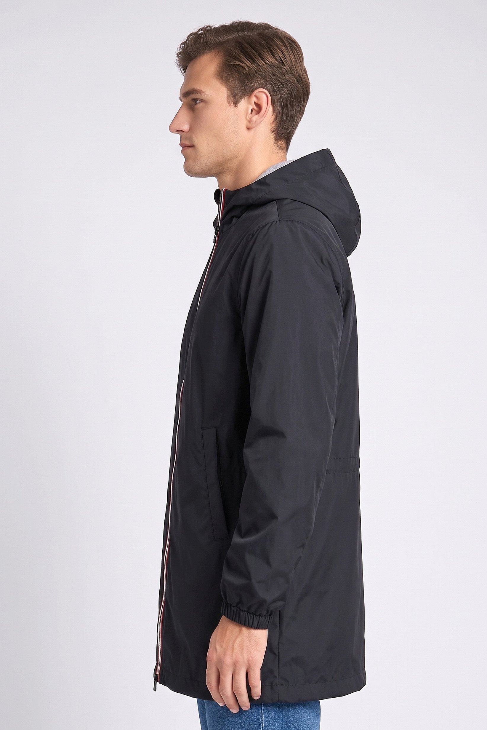 Men Solid Hooded Jacket, Black