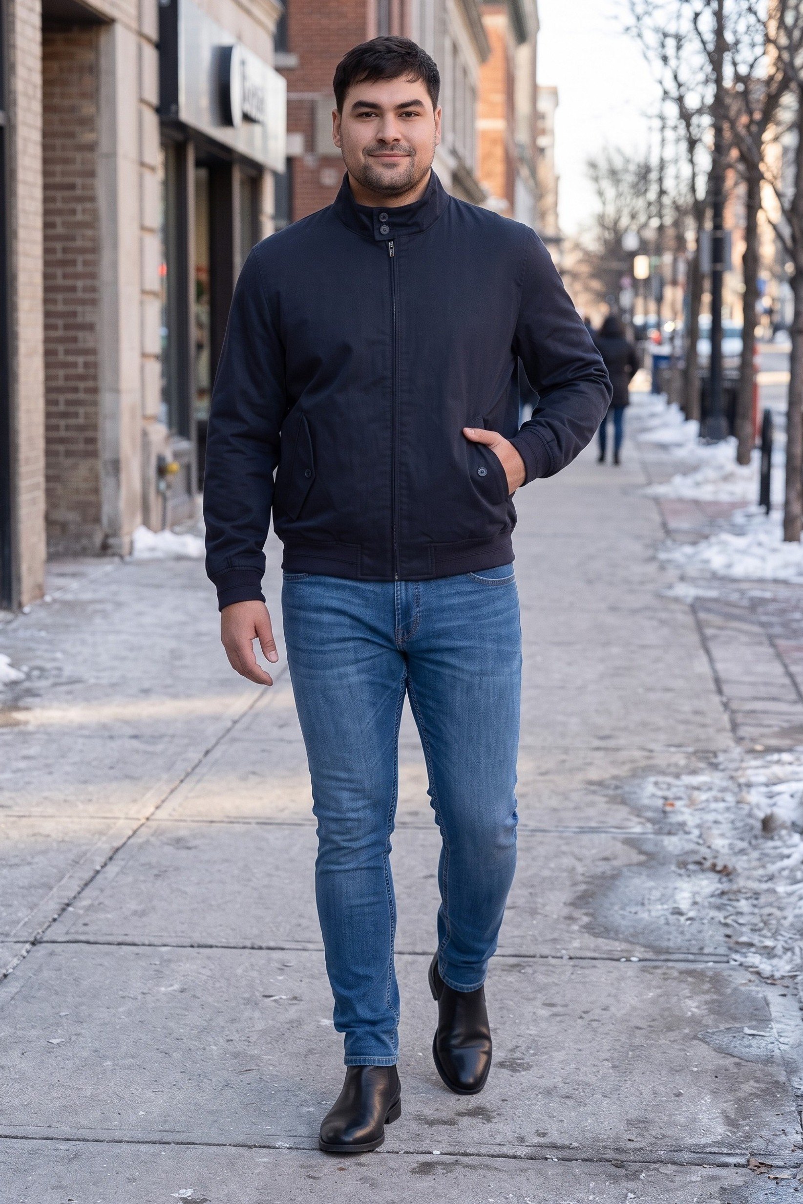 Men Plain Parka Jacket, Navy