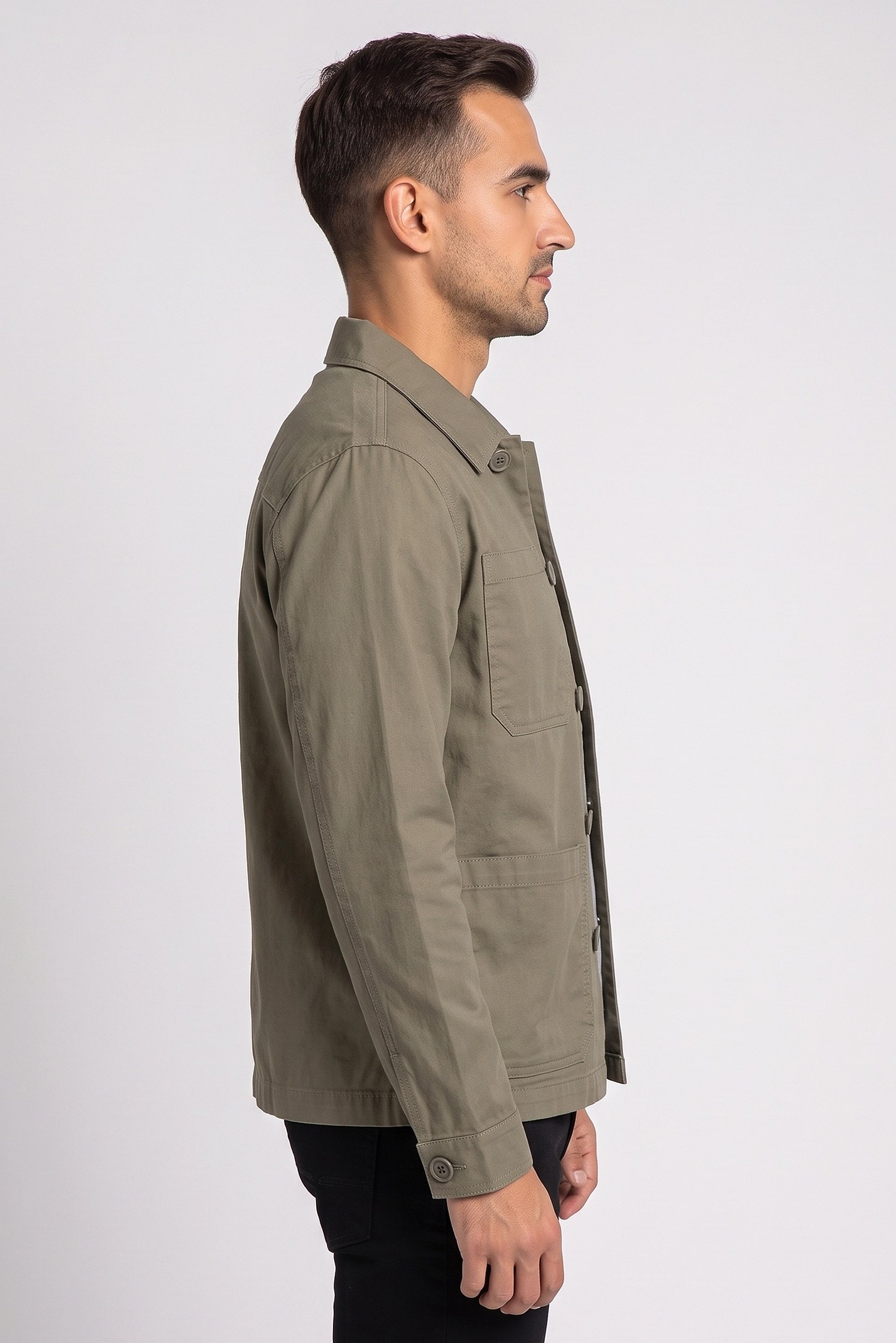 Men Long Sleeve Solid Jacket Shirt, Olive