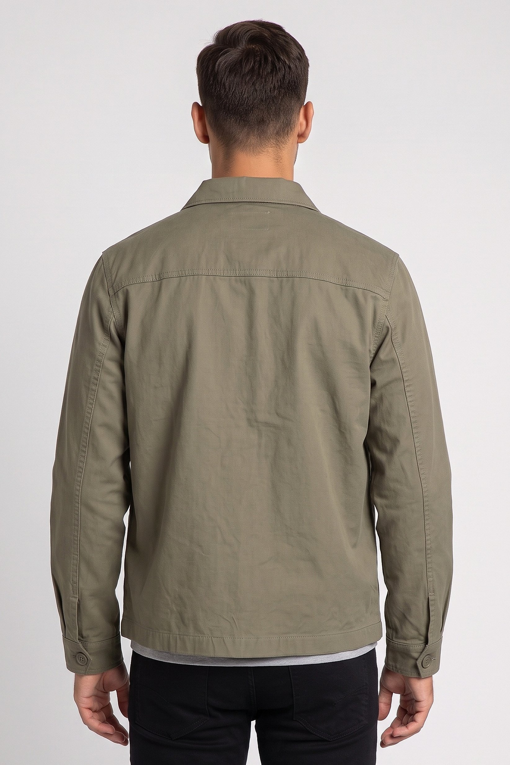Men Long Sleeve Solid Jacket Shirt, Olive