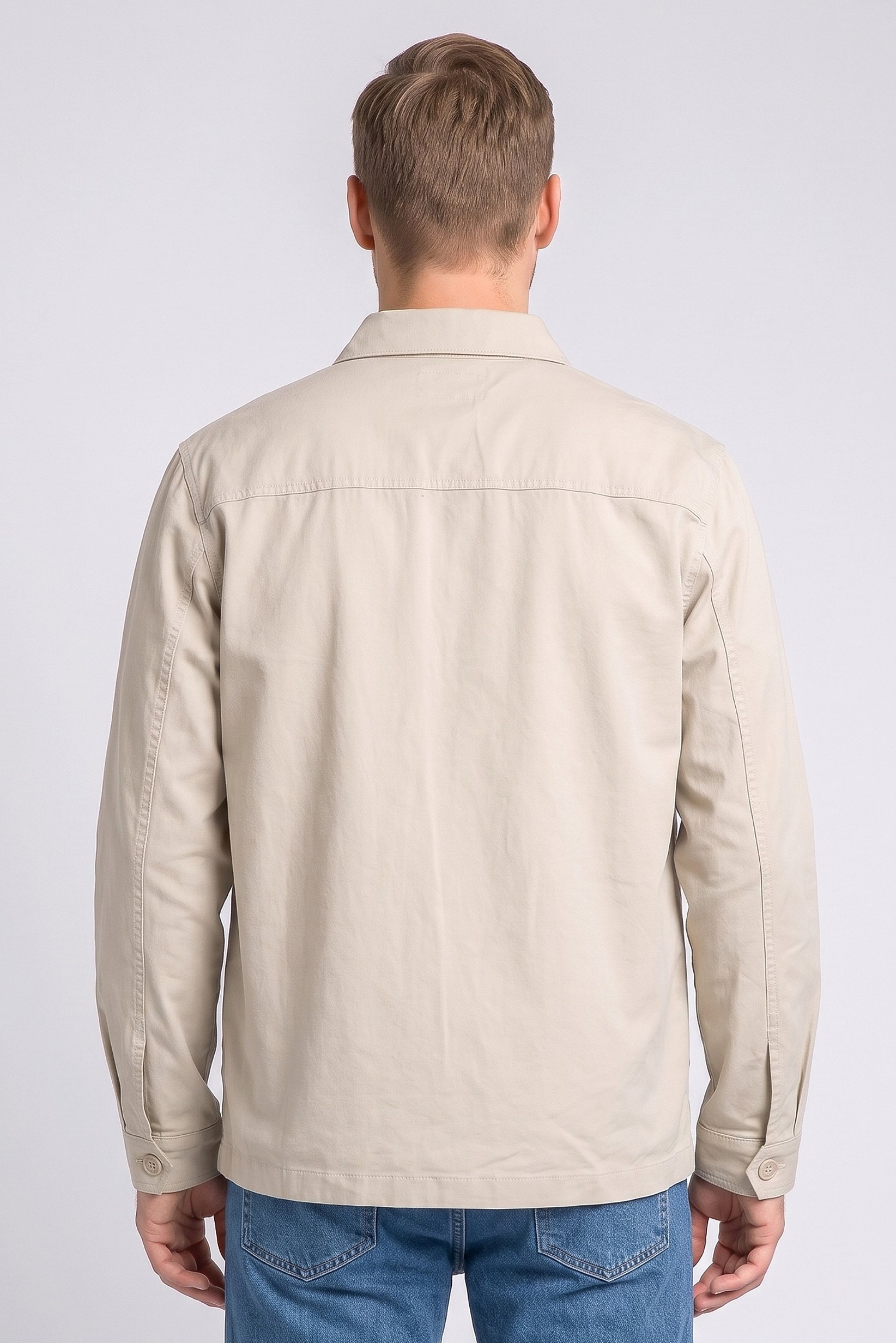 Men Solid Jacket Shirt, Beige