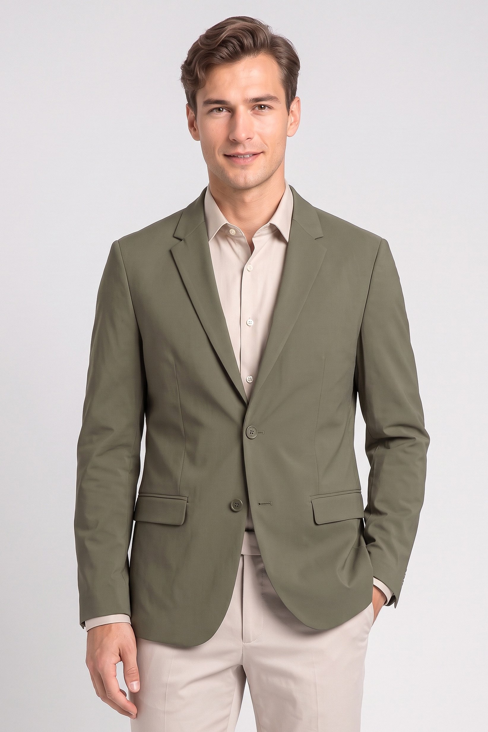Men Regular Fit Solid Casual Blazer, Khaki