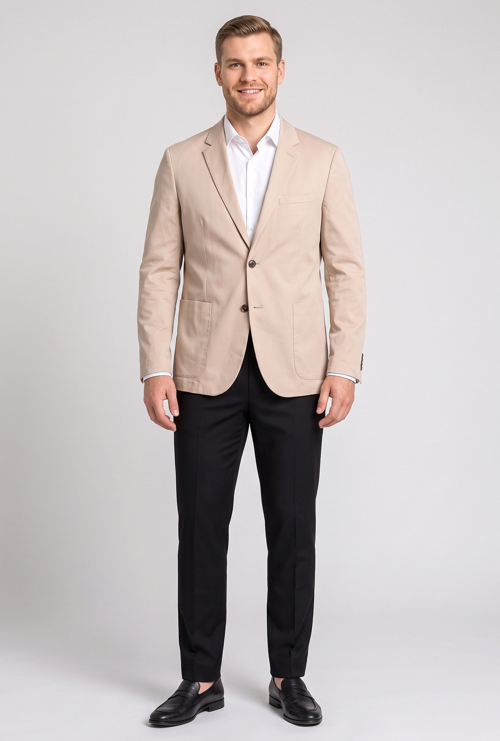 Men Slim Fit Long Sleeve Plain Casual Blazer Jacket, Beige