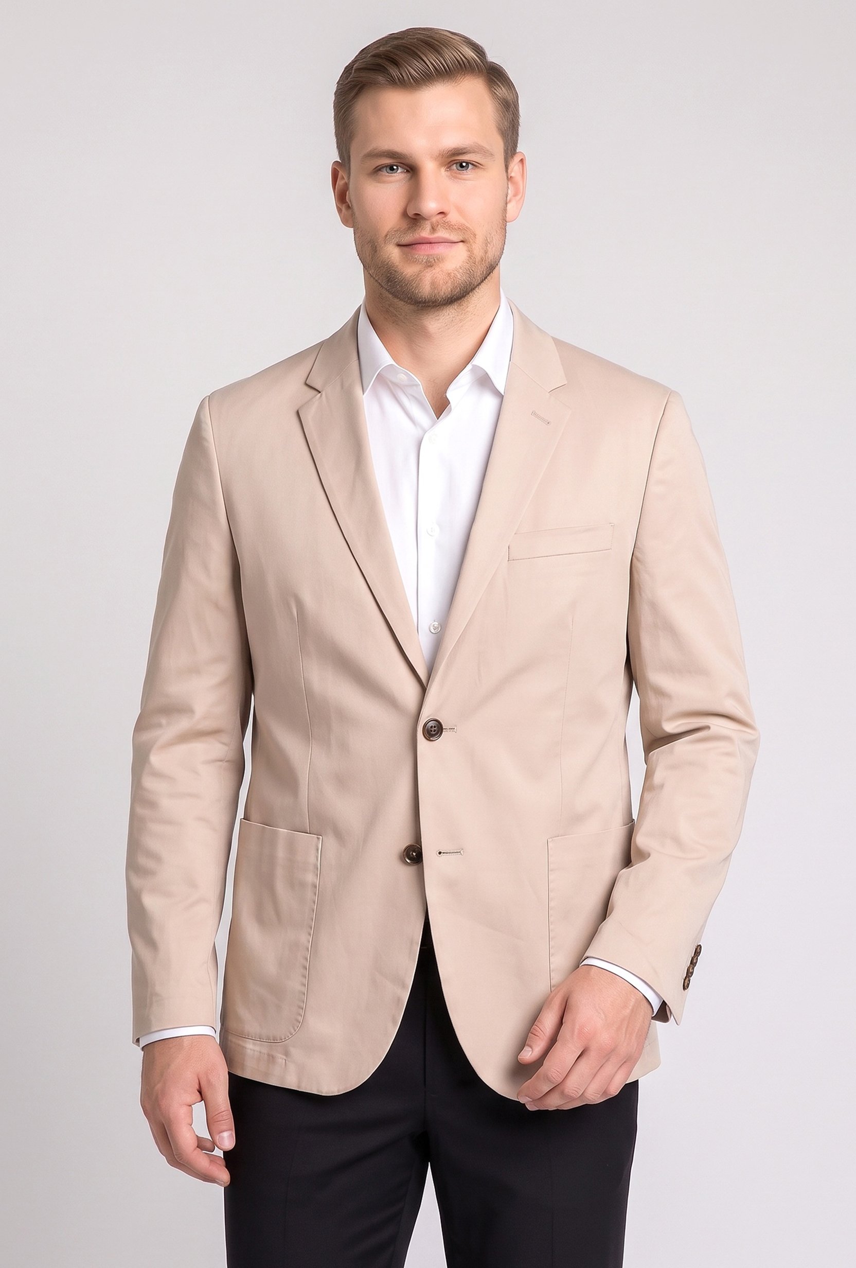 Men Slim Fit Long Sleeve Plain Casual Blazer Jacket, Beige