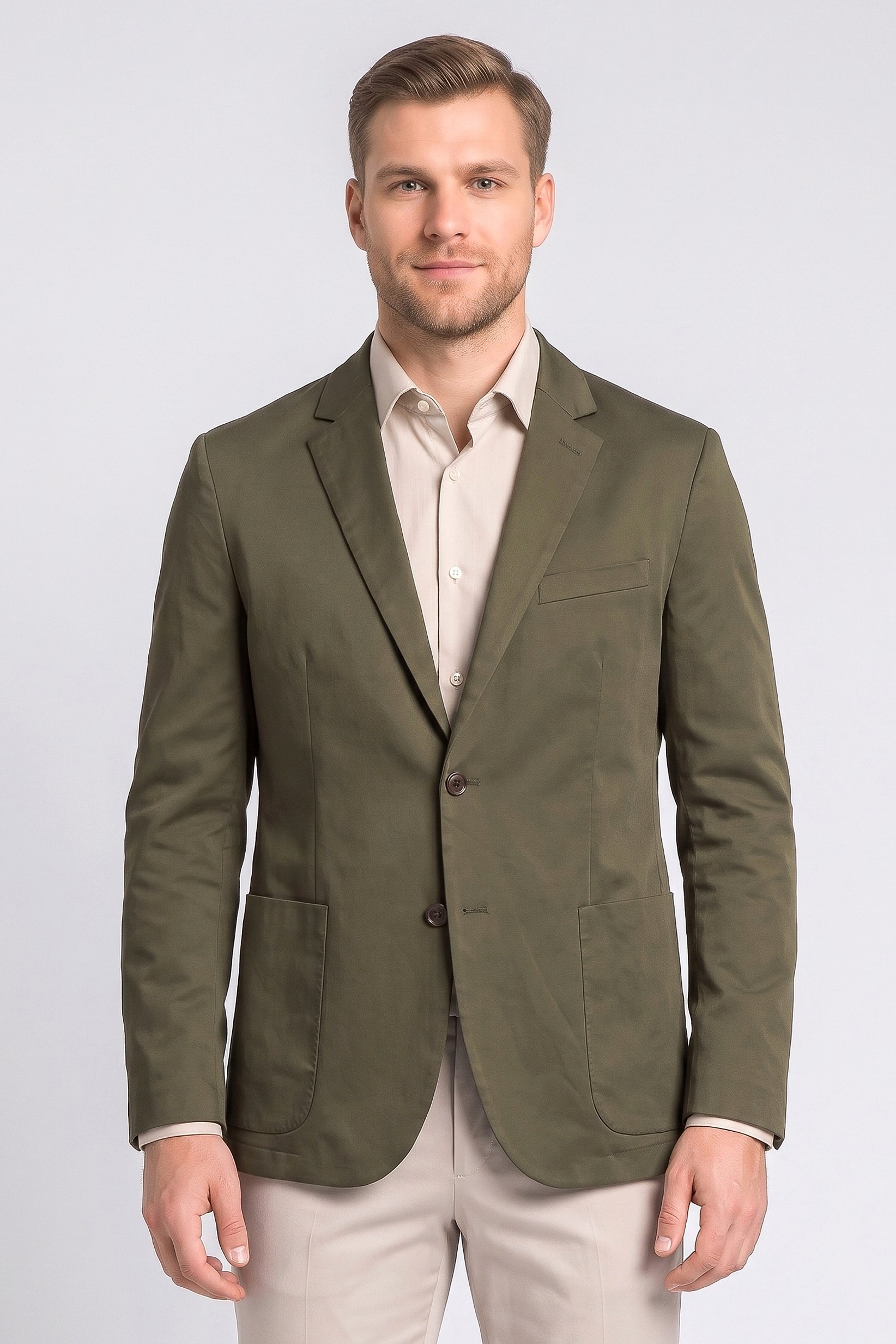 Men Slim Fit Long Sleeve Plain Casual Blazer Jacket, Olive