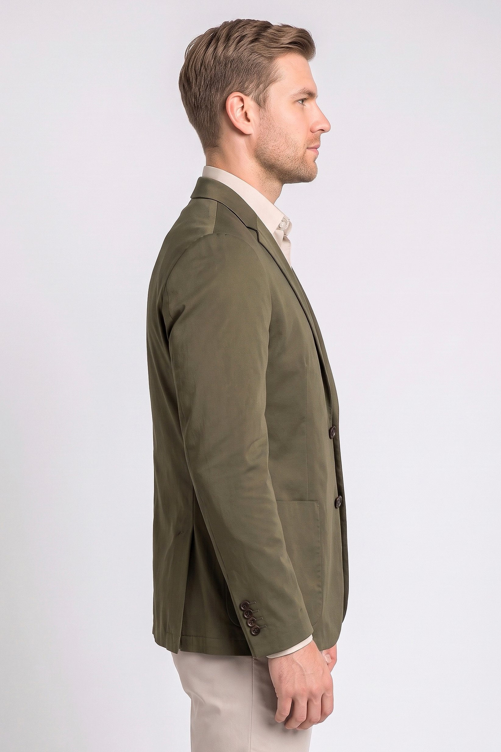 Men Slim Fit Long Sleeve Plain Casual Blazer Jacket, Olive