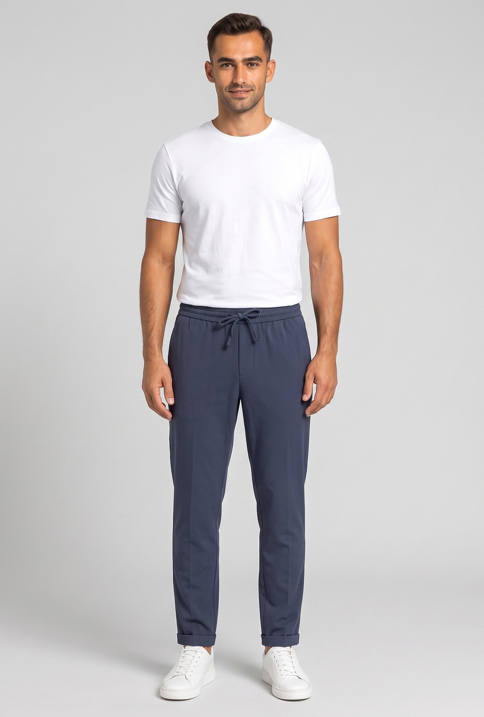Men Regular Fit Solid Straight Leg Pants, Slate Blue