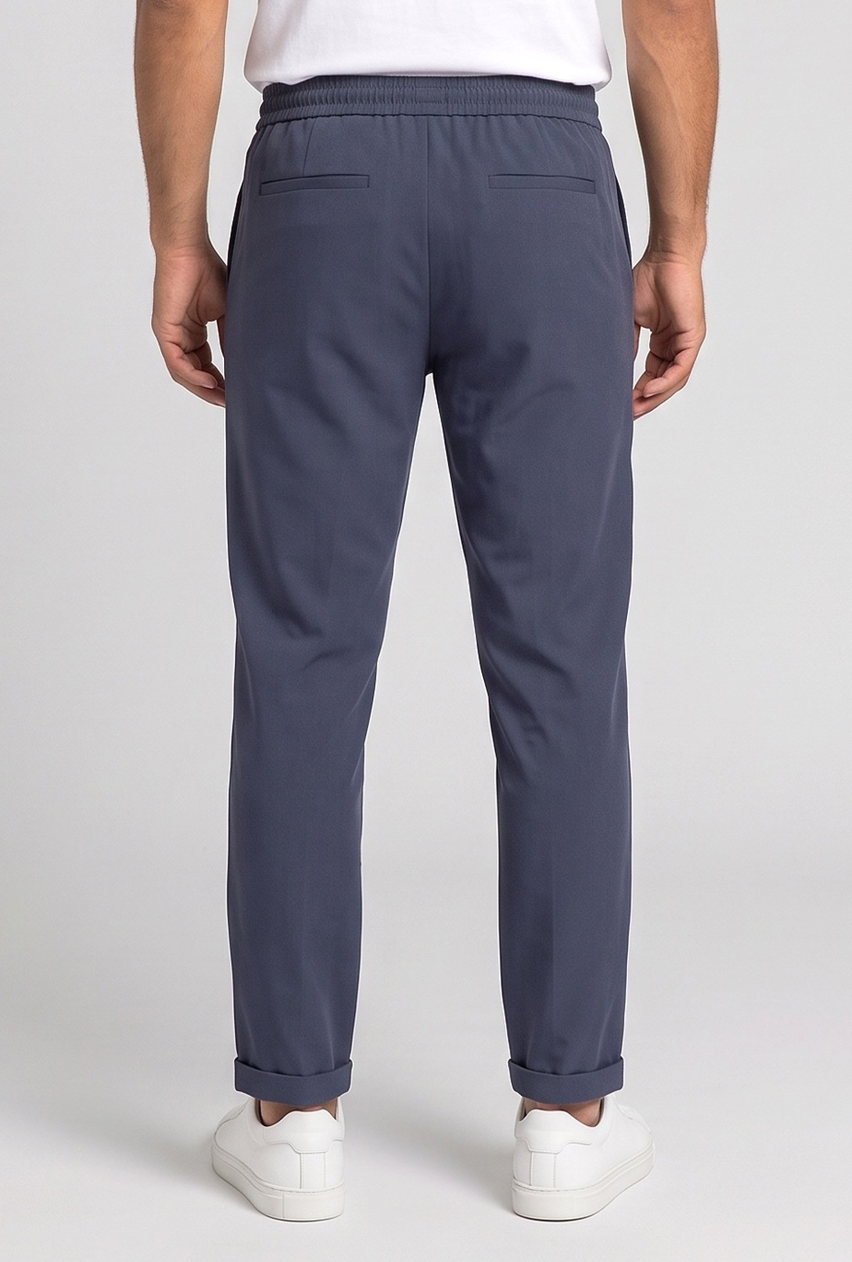 Men Regular Fit Solid Straight Leg Pants, Slate Blue