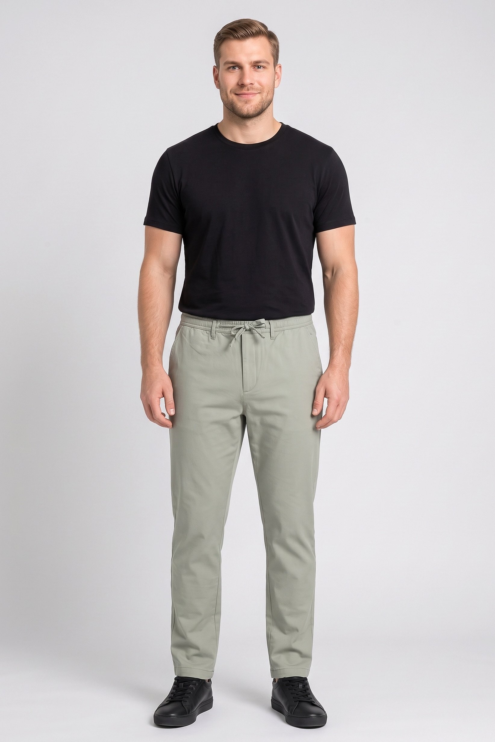 Men Slim Fit Plain Straight Leg Pant, Sage Green