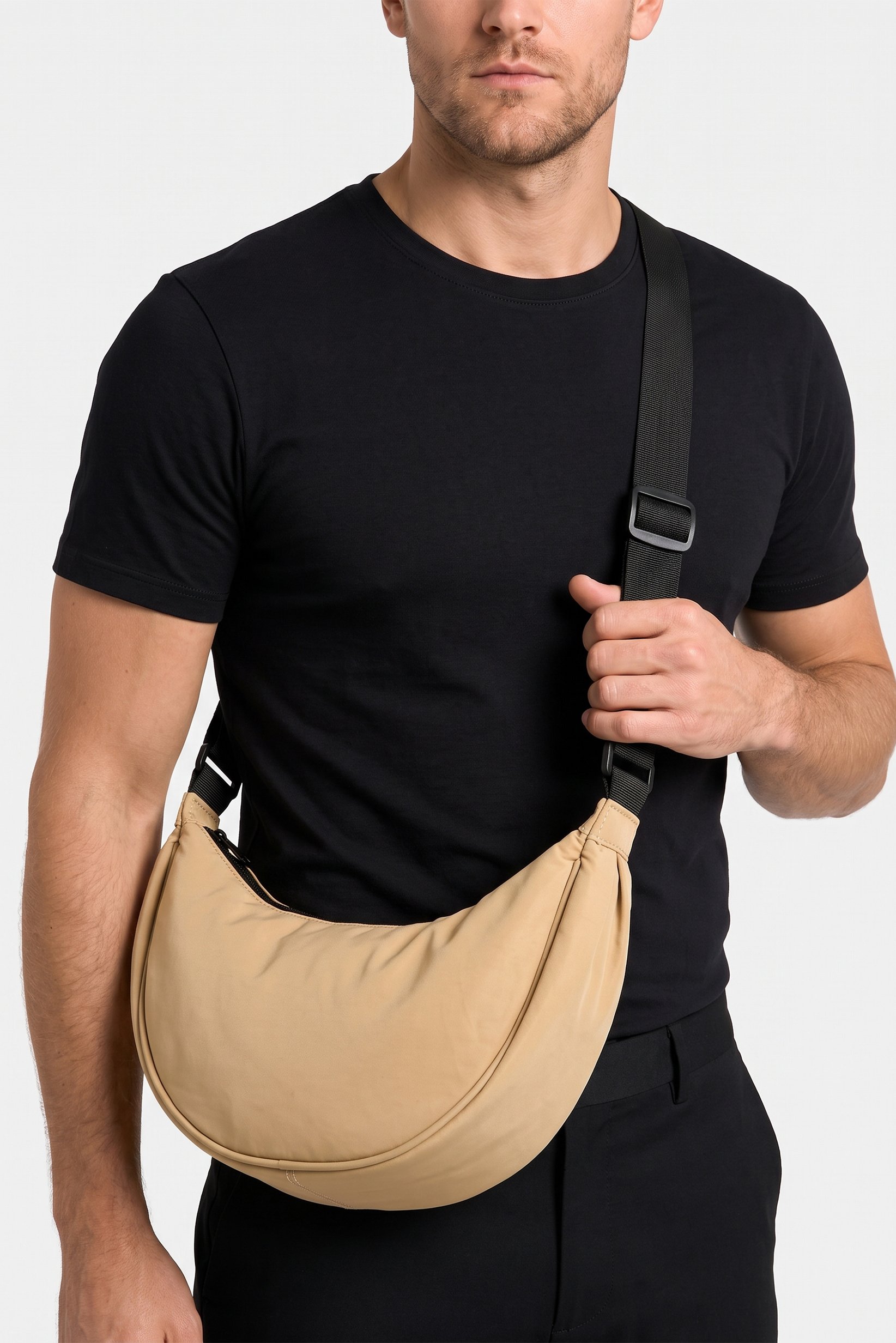Men Plain Cross Body Bag, Beige