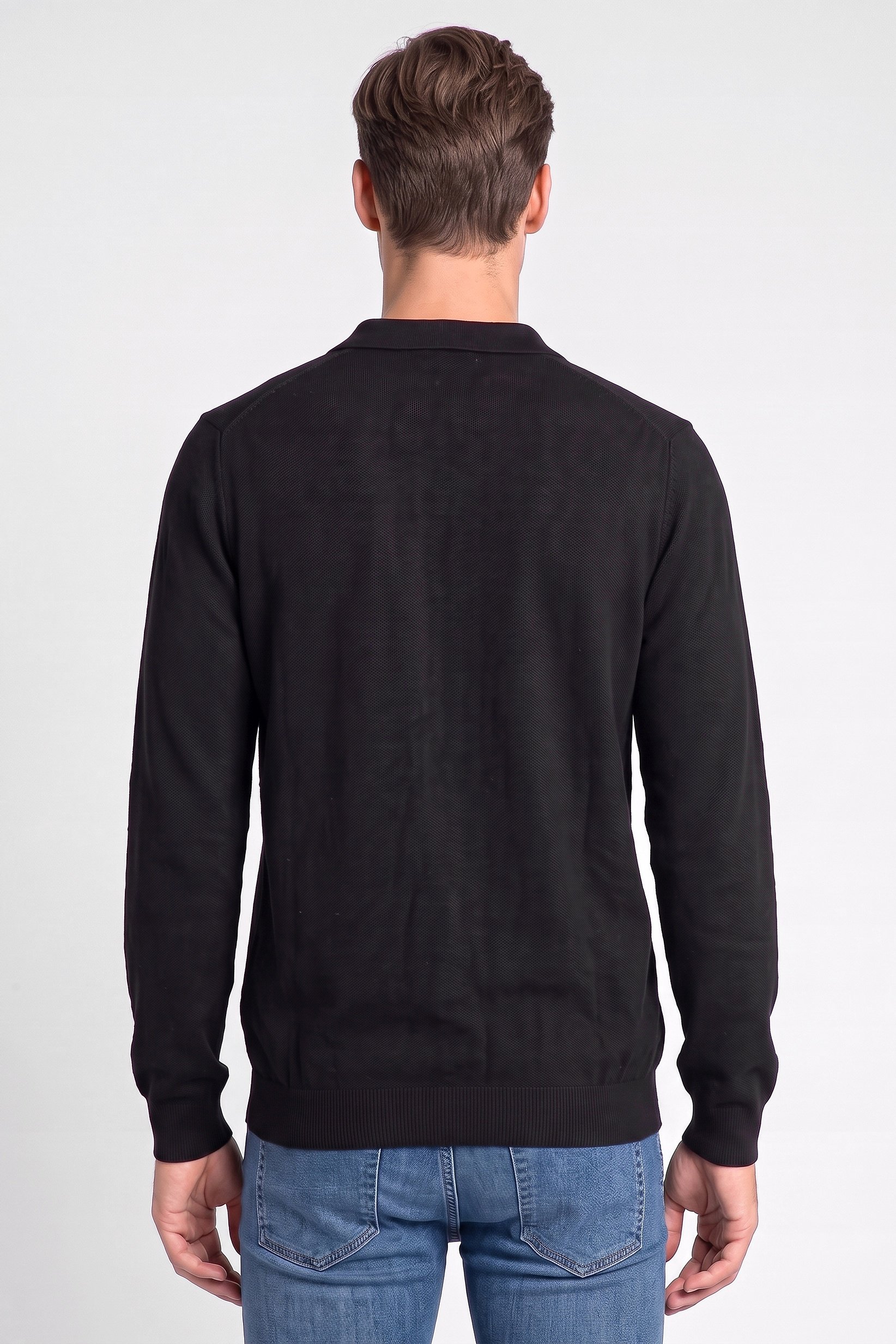 Men Spread Collar Textured Sweater, Black