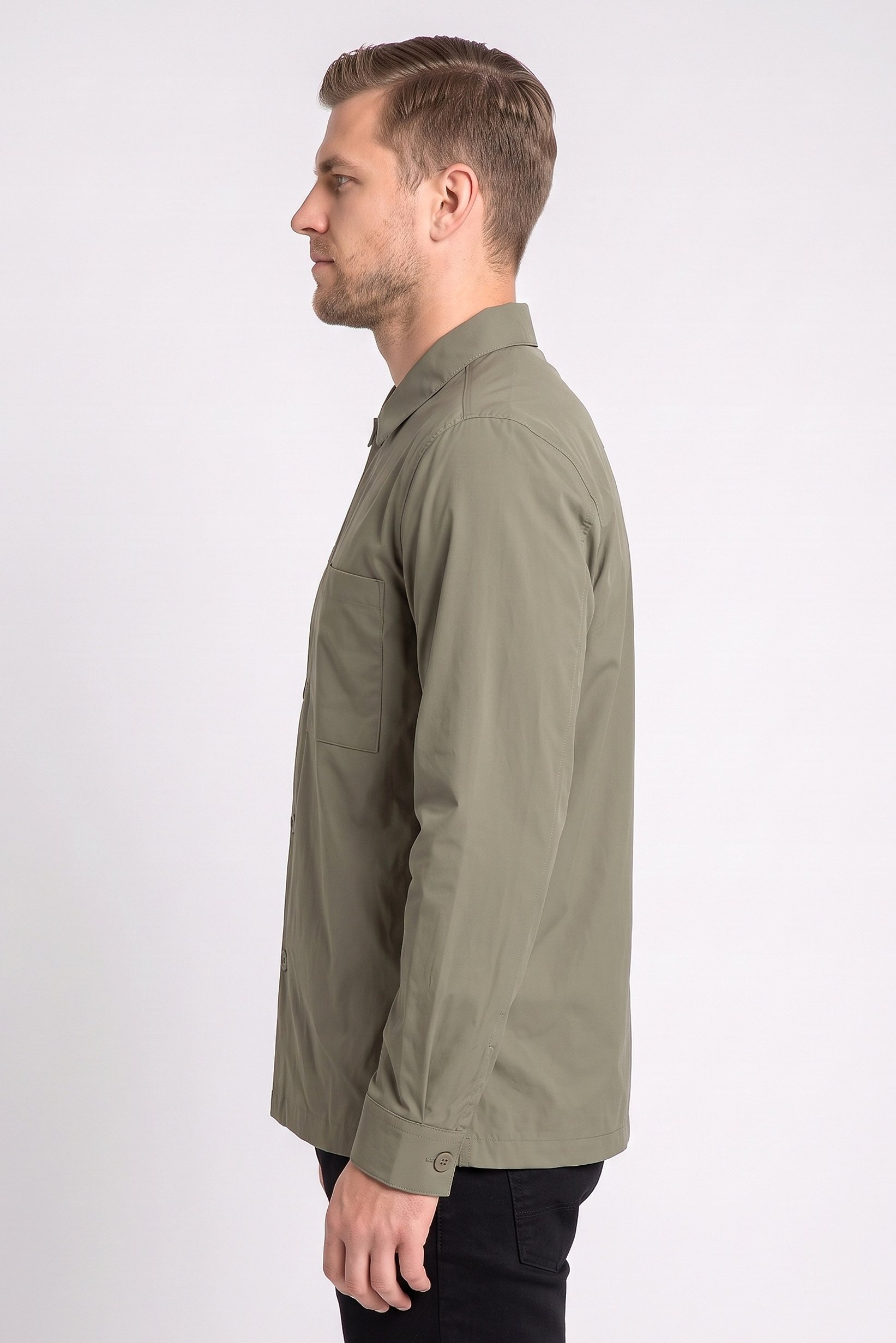 Men Regular Fit Long Sleeve Plain Casual Shirt, Olive
