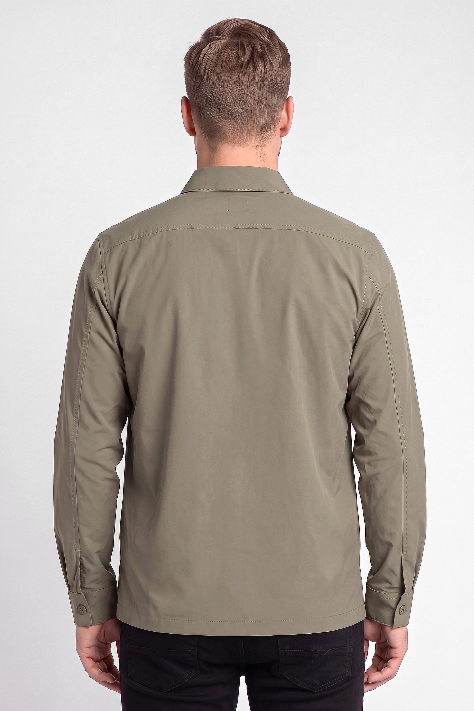 Men Regular Fit Long Sleeve Plain Casual Shirt, Olive
