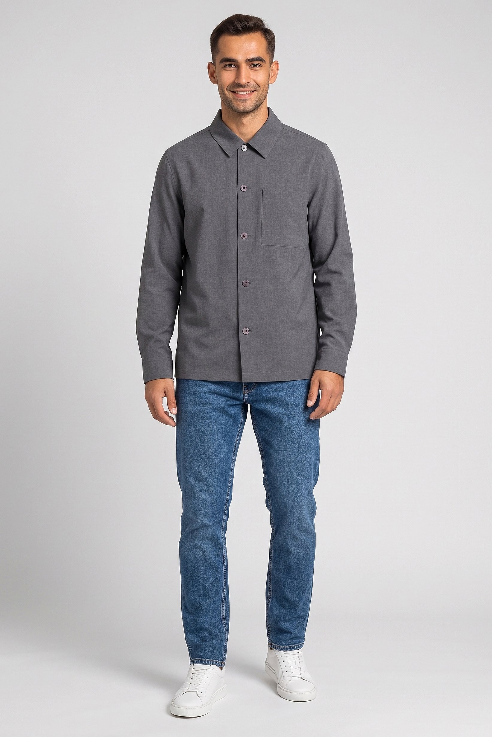 Men Oversized Long Sleeve Solid Casual Shirt, Grey