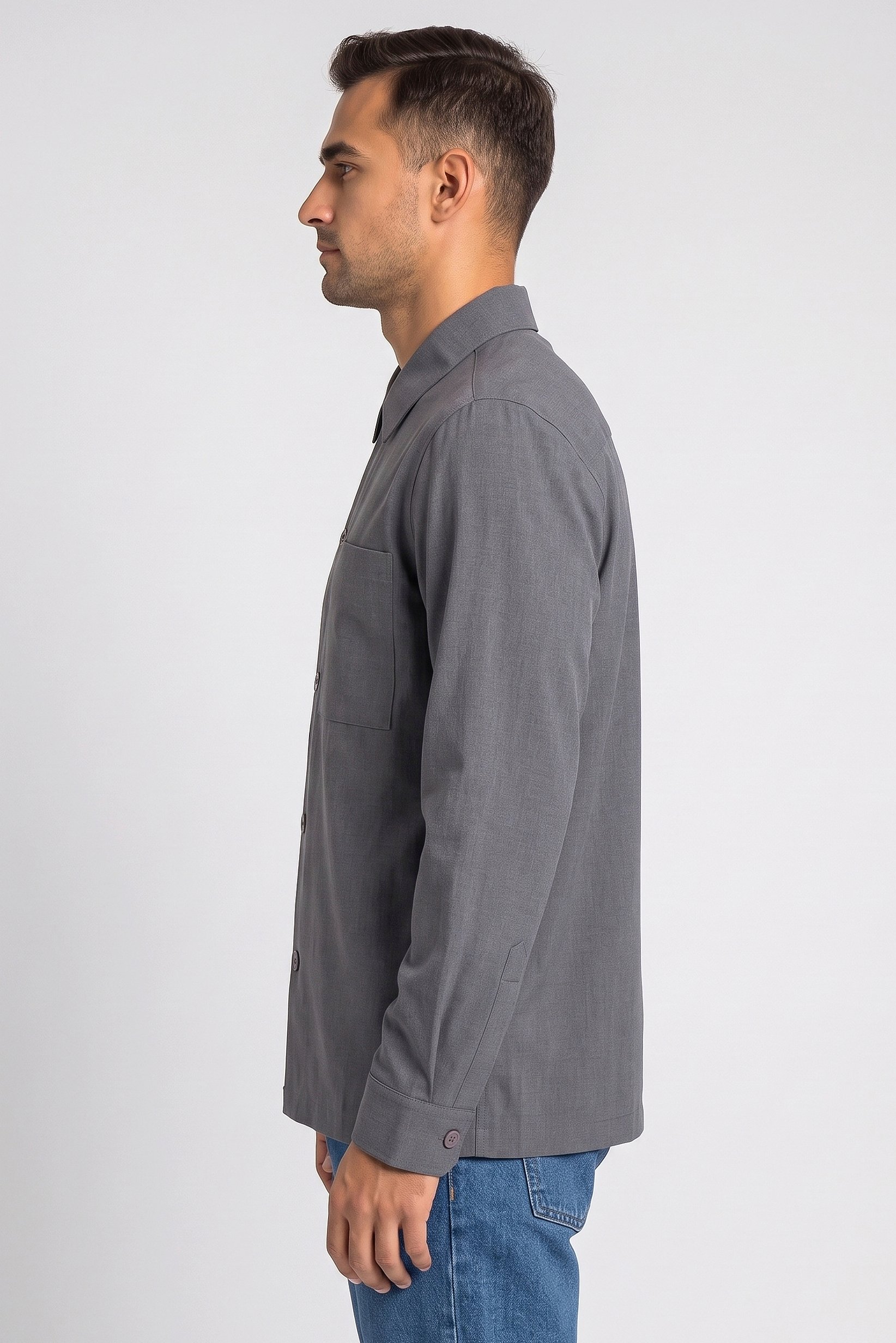 Men Oversized Long Sleeve Solid Casual Shirt, Grey