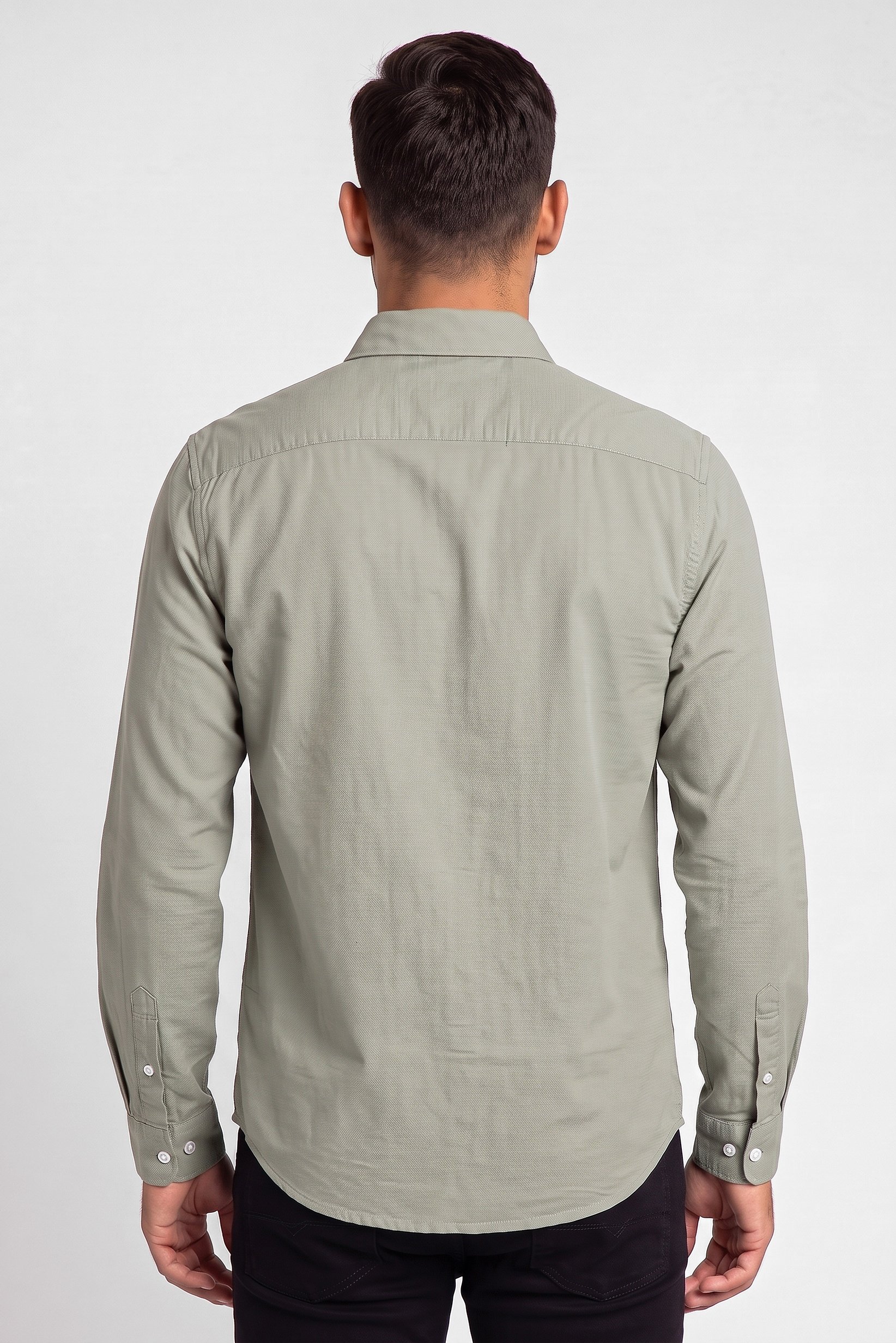 Men Regular Fit Long Sleeve Plain Casual Shirt, Sage