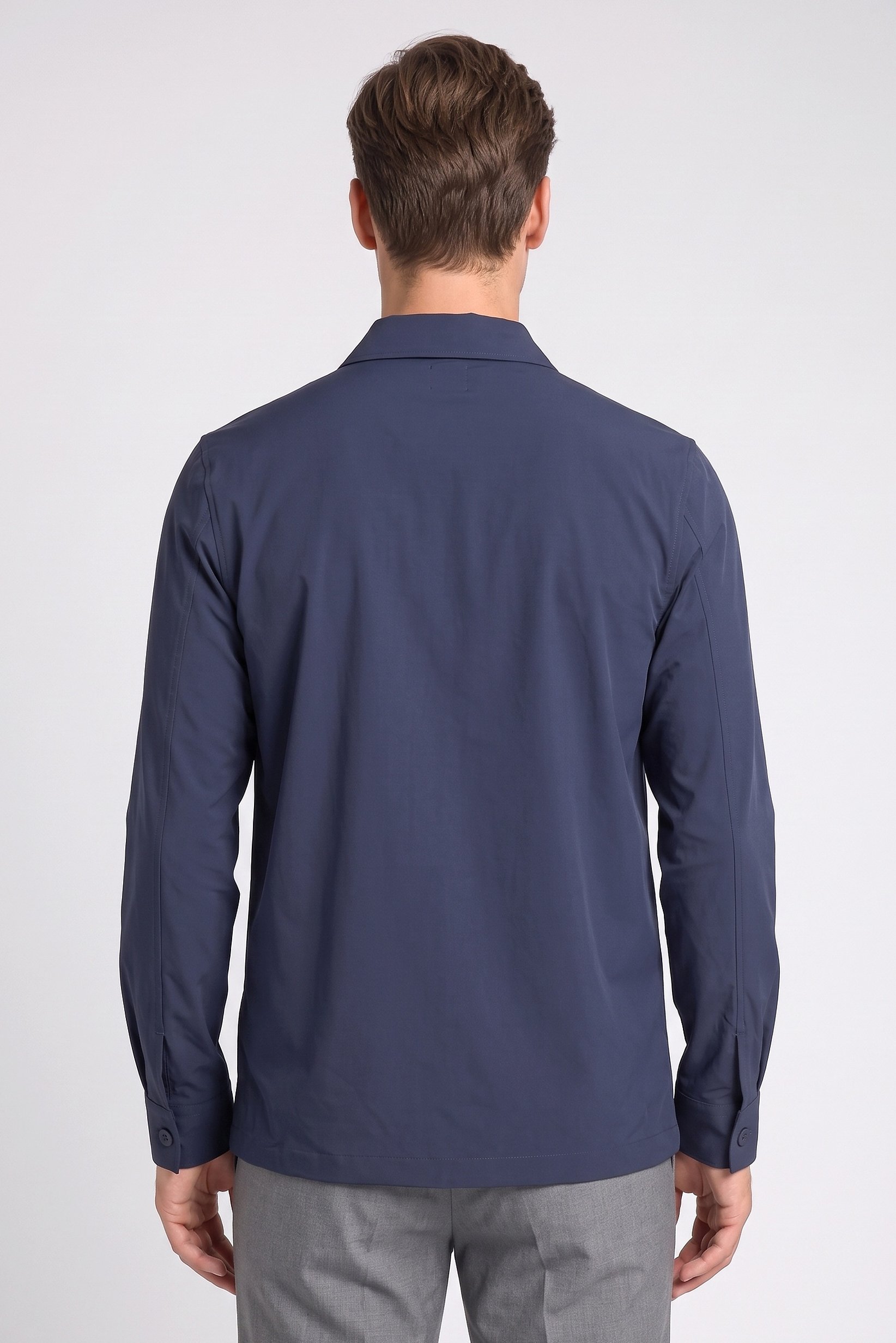 Men Regular Fit Long Sleeve Plain Casual Shirt, Deep Navy