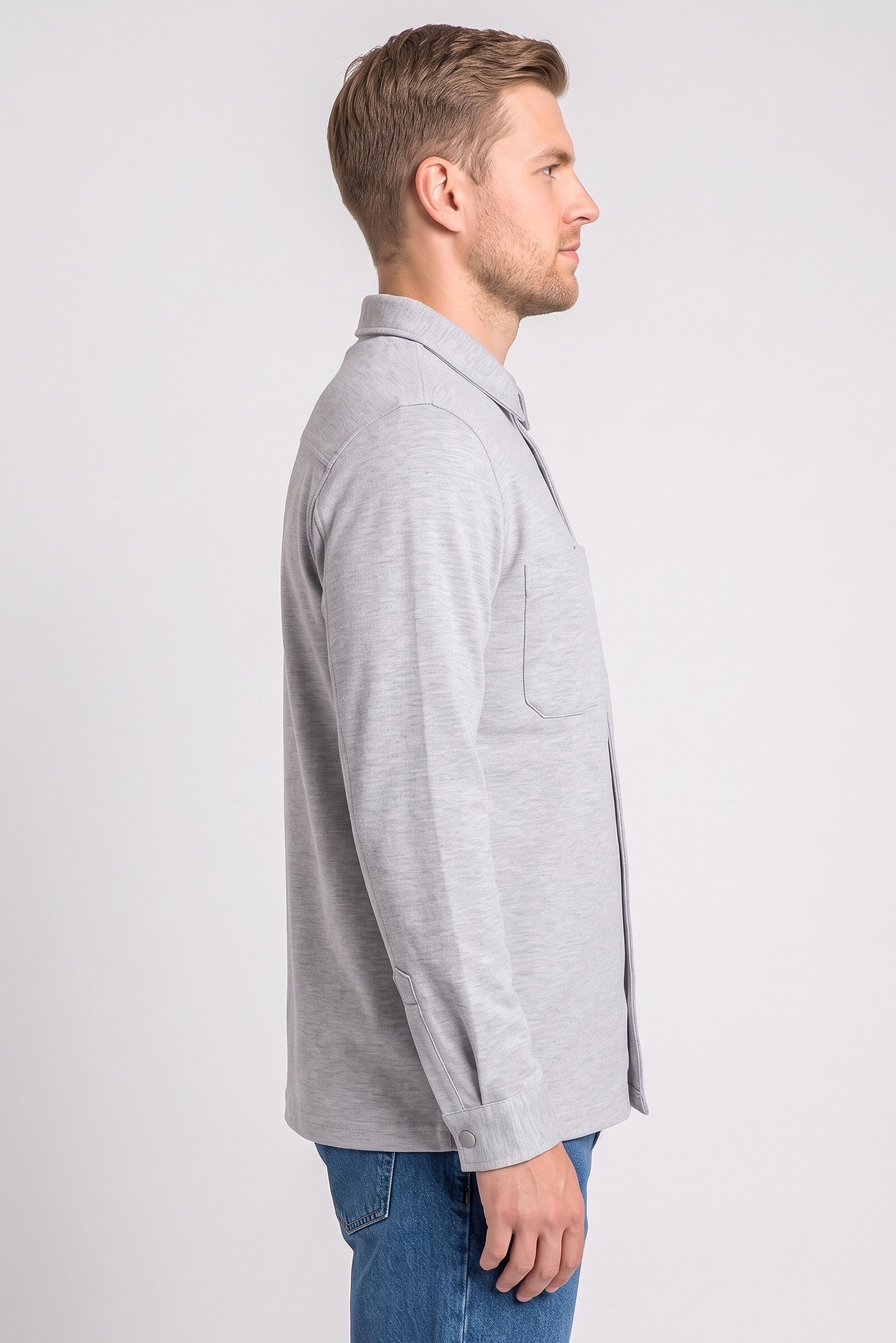 Men Regular Fit Long Sleeve Textured Casual Over Shirt, Light Grey